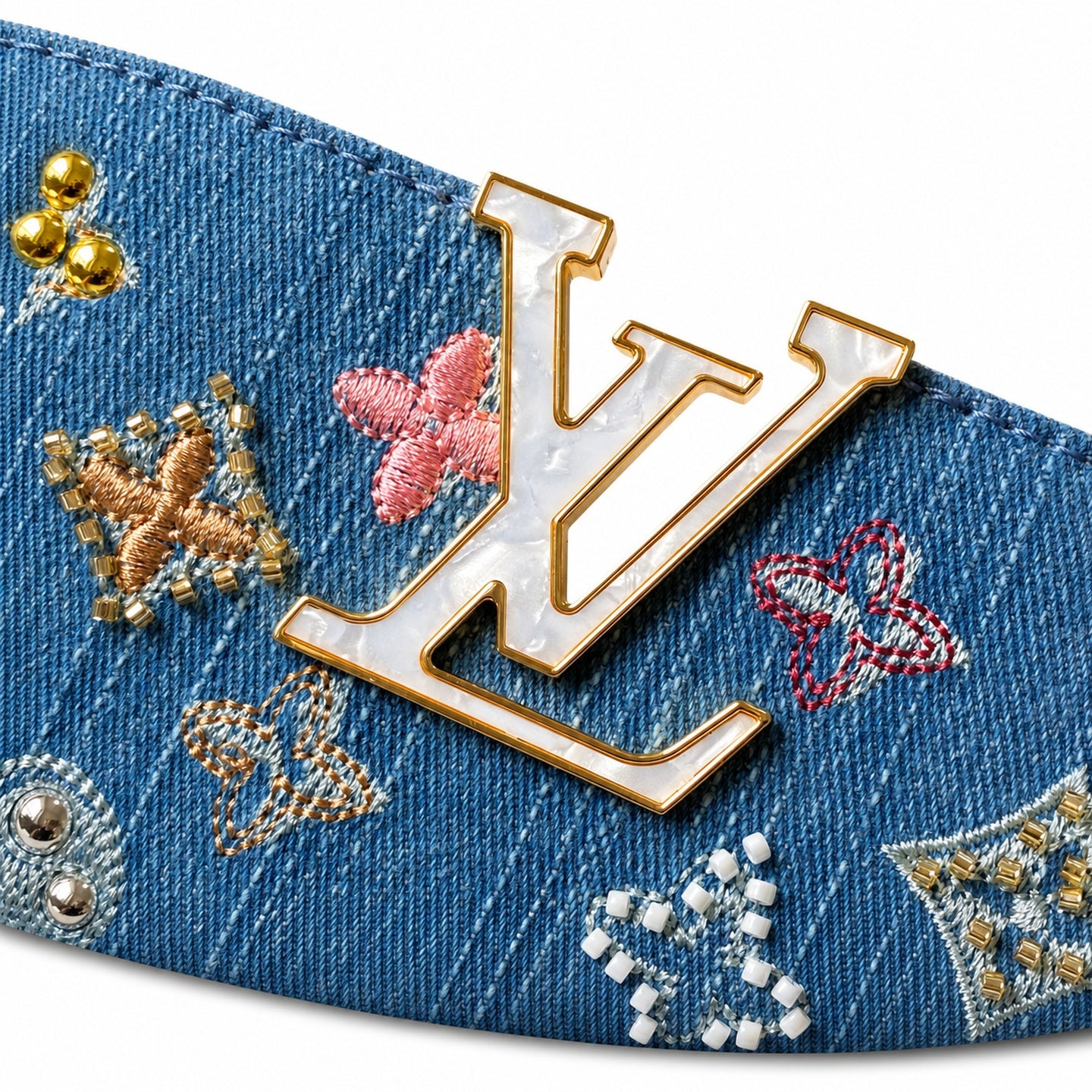 Louis Vuitton Capucines Embroidered Denim Leather White Handbag