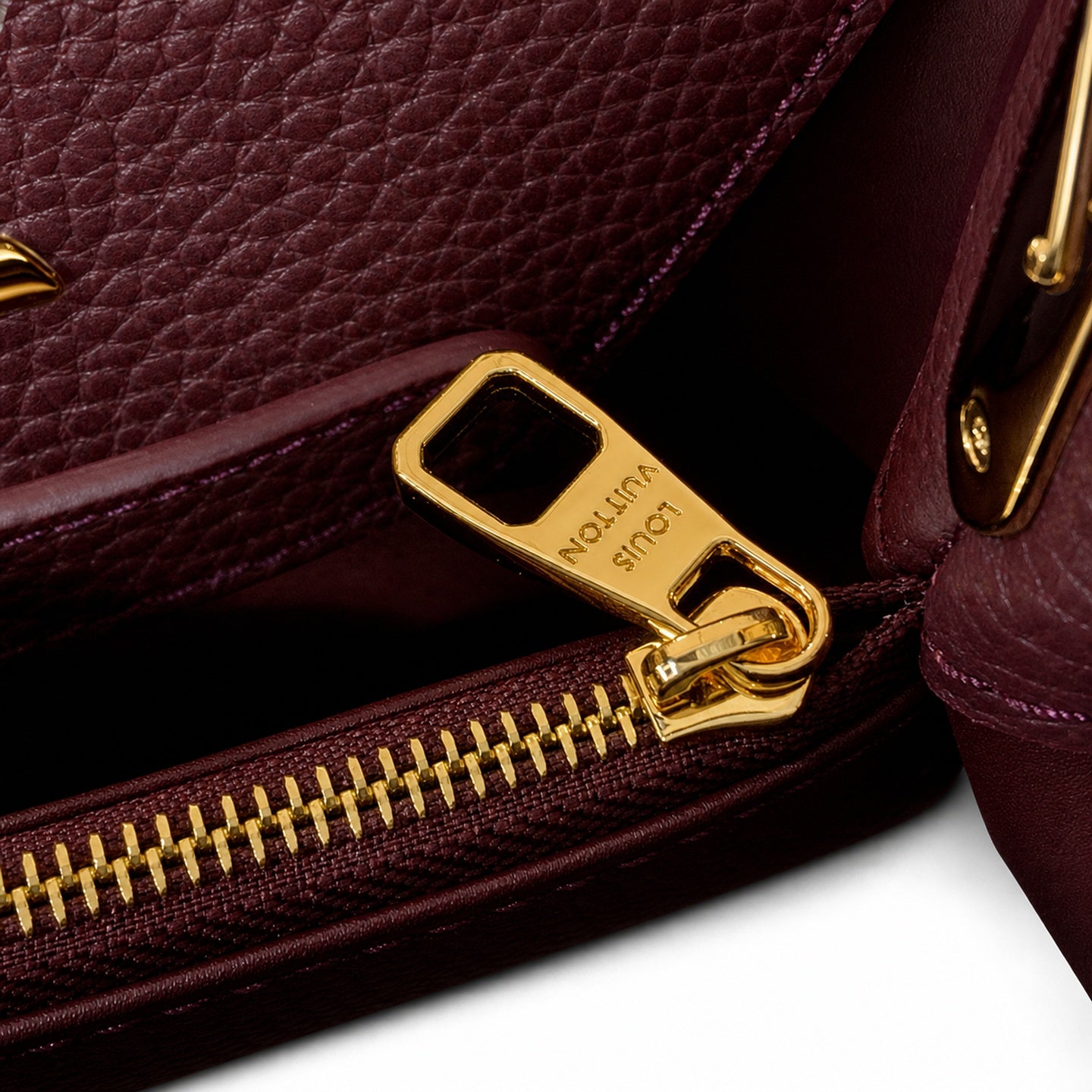 Louis Vuitton Capucines Mini Leather White Gold Burgundy Handbag