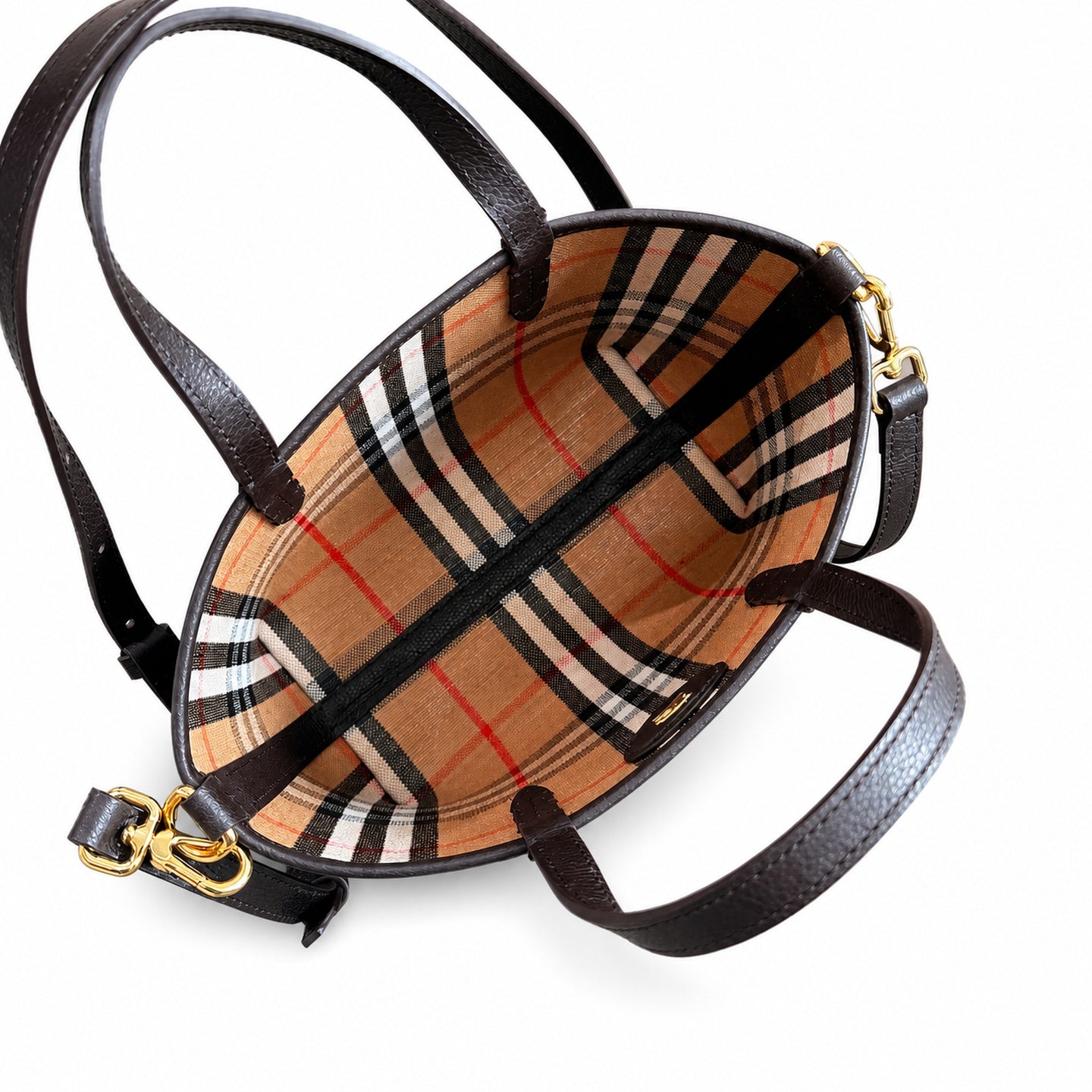 Burberry Reversible Mini Cotton Leather Check Tote Bag