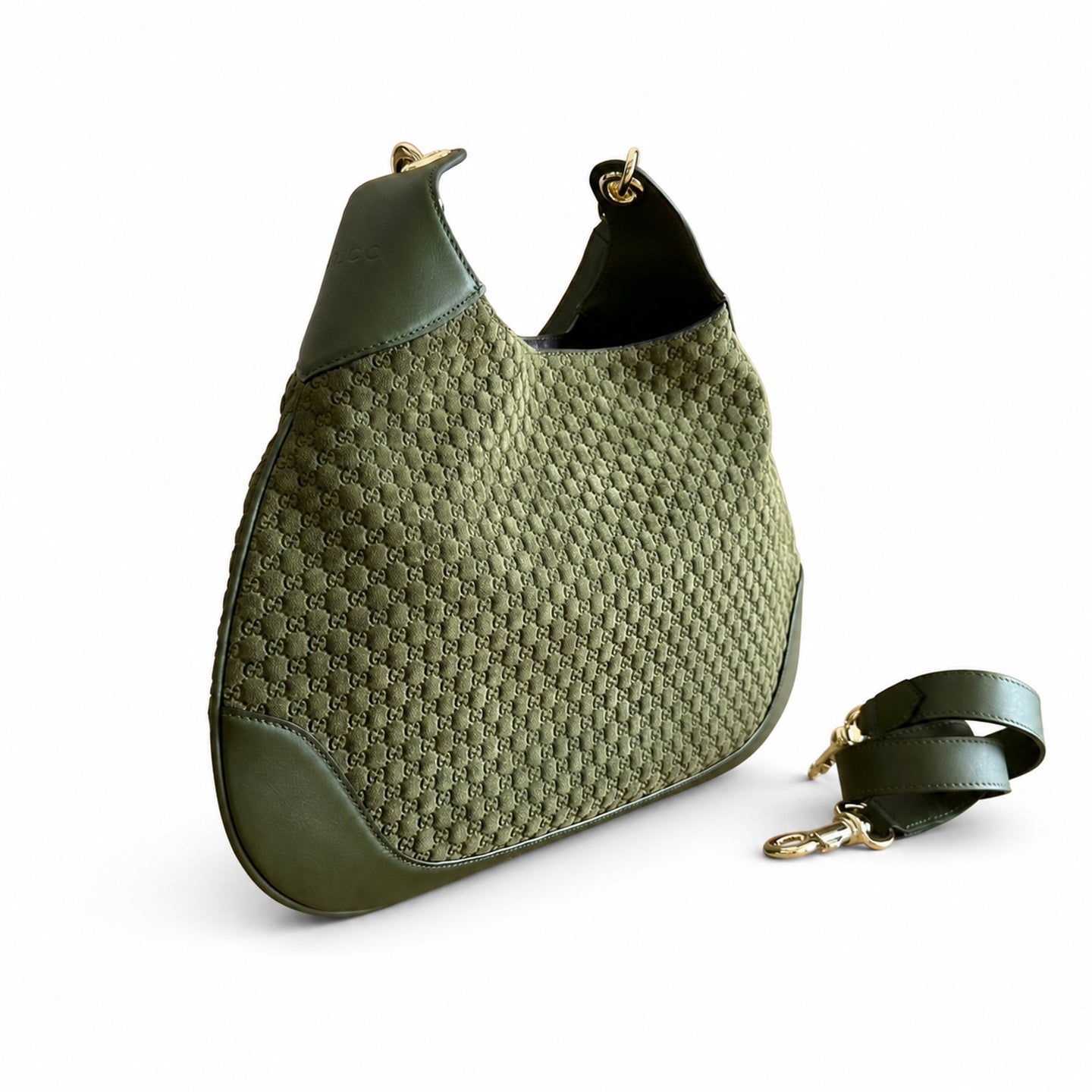 Gucci Suede Velvet Leather Brown Green Gold Bag