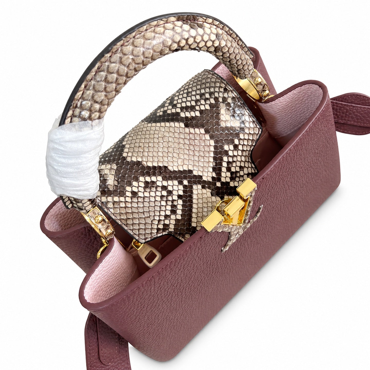 Louis Vuitton Capucines Small Snakeskin Leather Burgundy Handbag