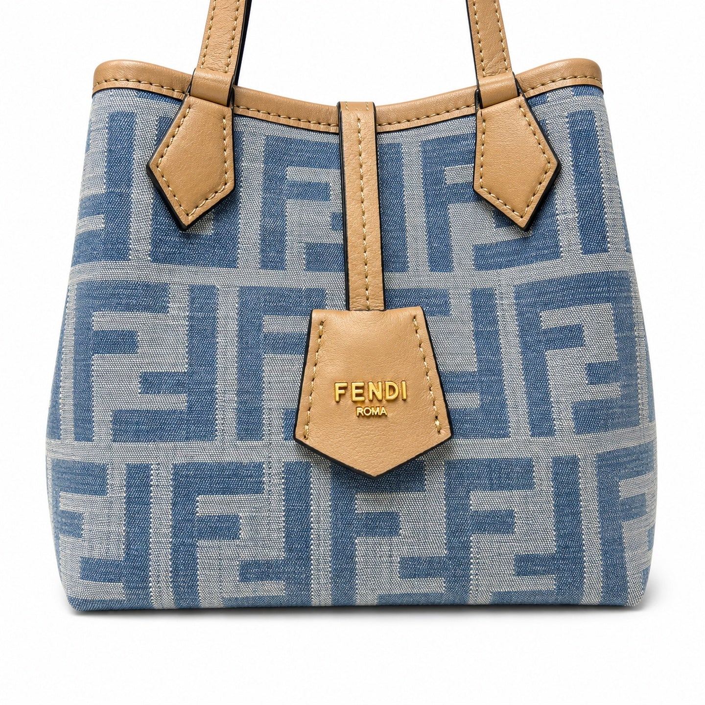 Fendi Origami Denim Leather Beige Blue Bag