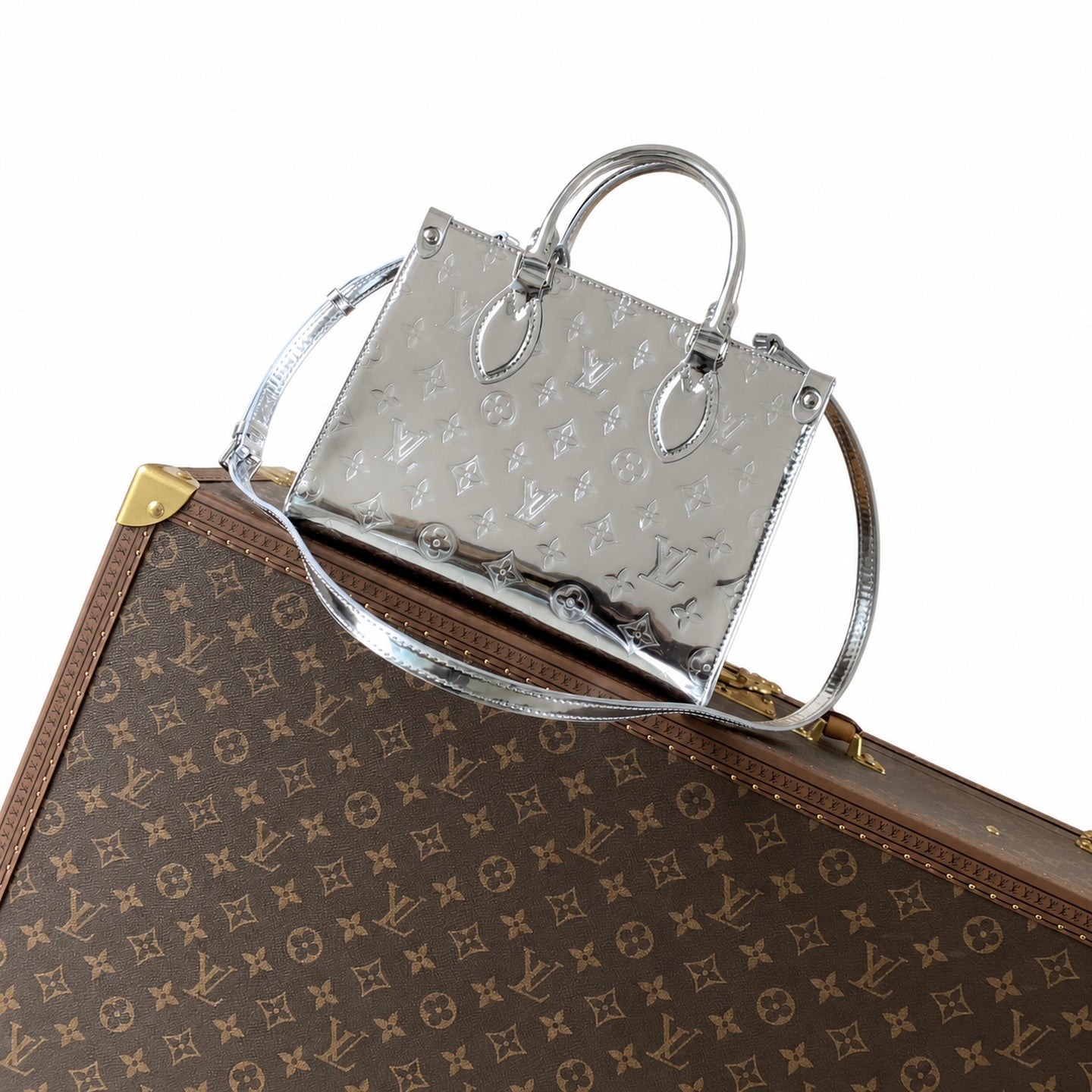 Louis Vuitton OnTheGo Small Cotton Canvas Silver Handbag