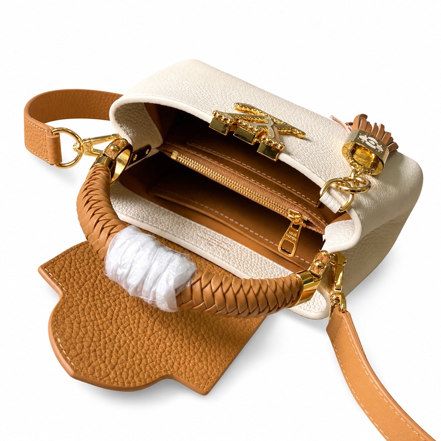 Louis Vuitton Capucines Leather White Brown Handbag