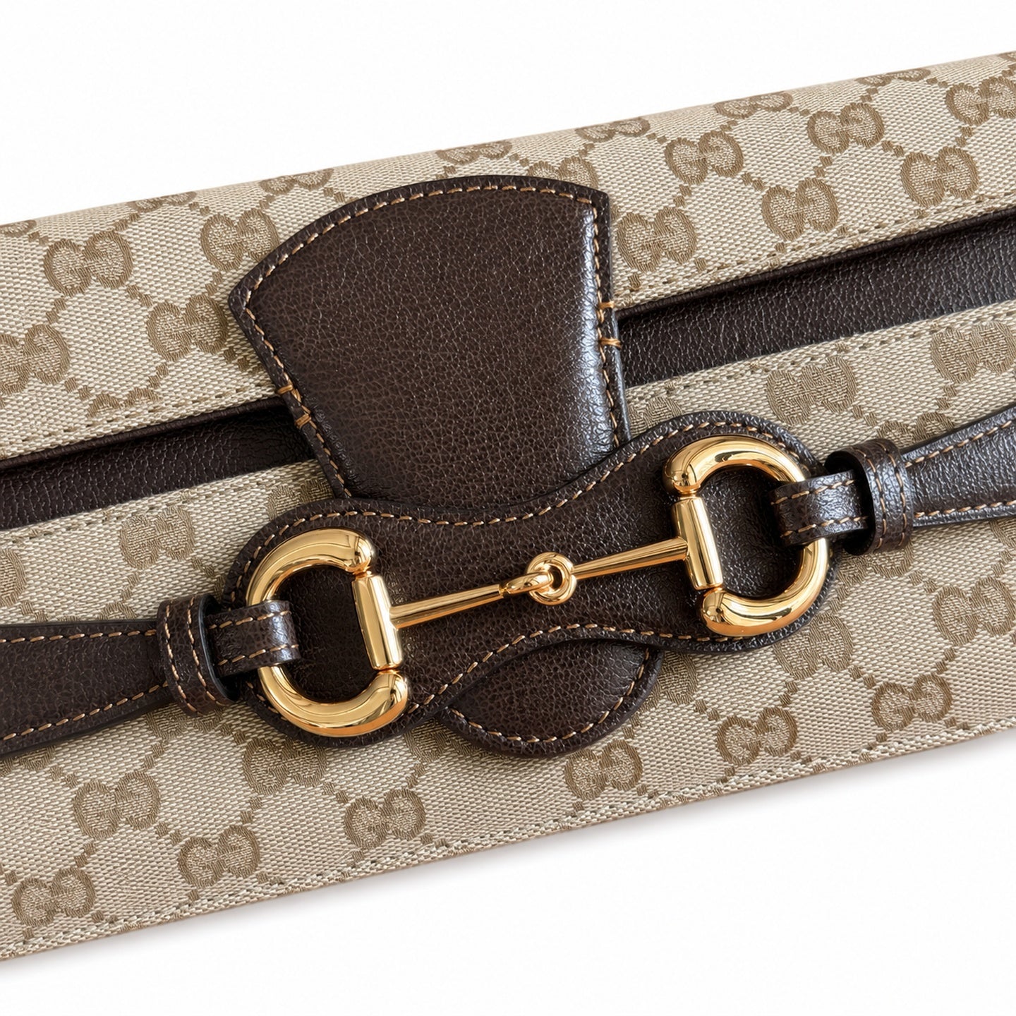 Gucci Horsebit Canvas Leather Brown Gold Shoulder Bag