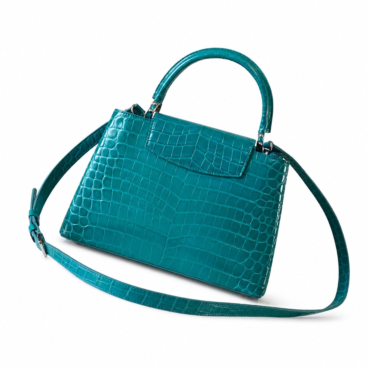 Louis Vuitton Capucines Medium Croc-Embossed Leather Green Silver Handbag