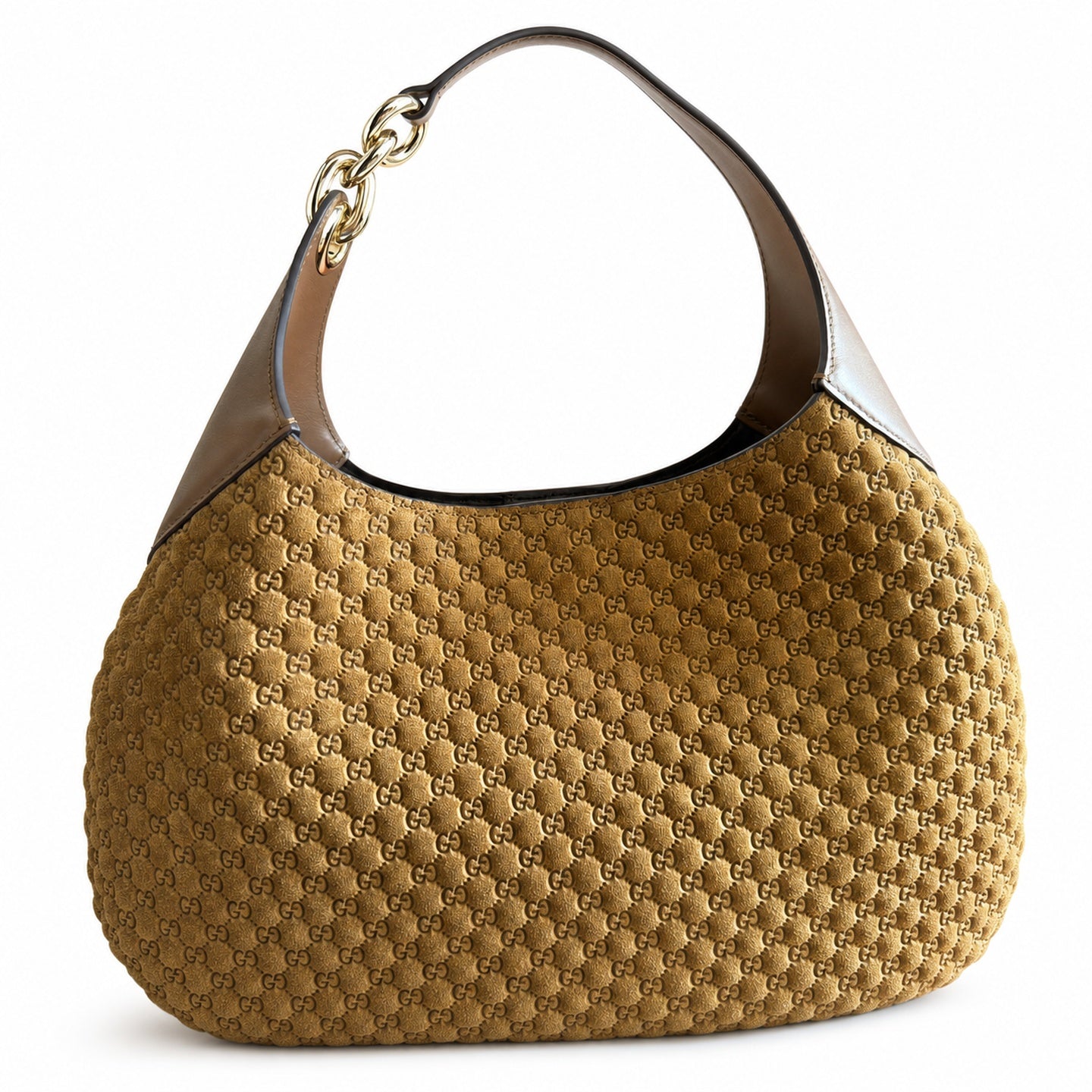 Gucci Suede Velvet Leather Brown Gold Bag
