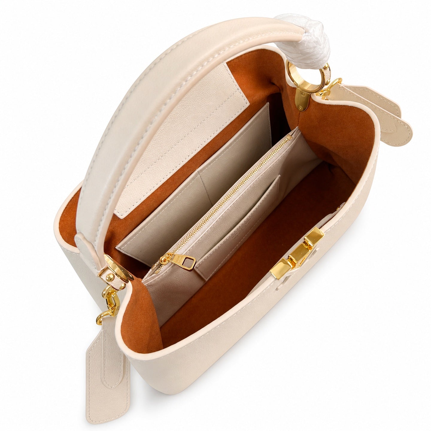 Louis Vuitton Capucines Medium Suede Leather White Brown Handbag