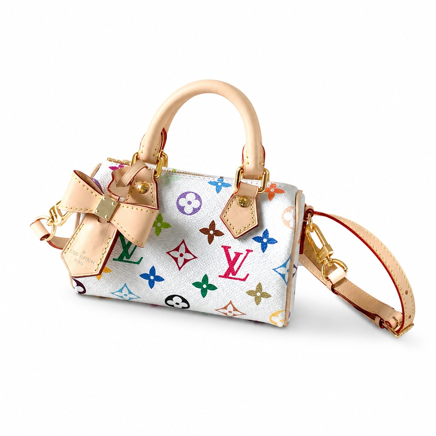 Louis Vuitton Speedy Takashi Murakami Canvas Leather White Handbag