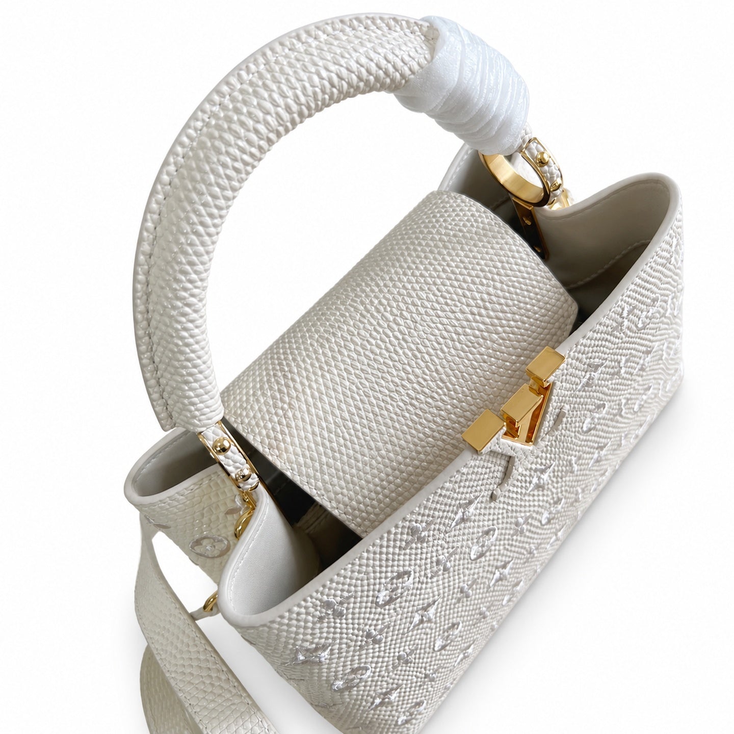Louis Vuitton Capucines Small Embroidered Leather White Handbag