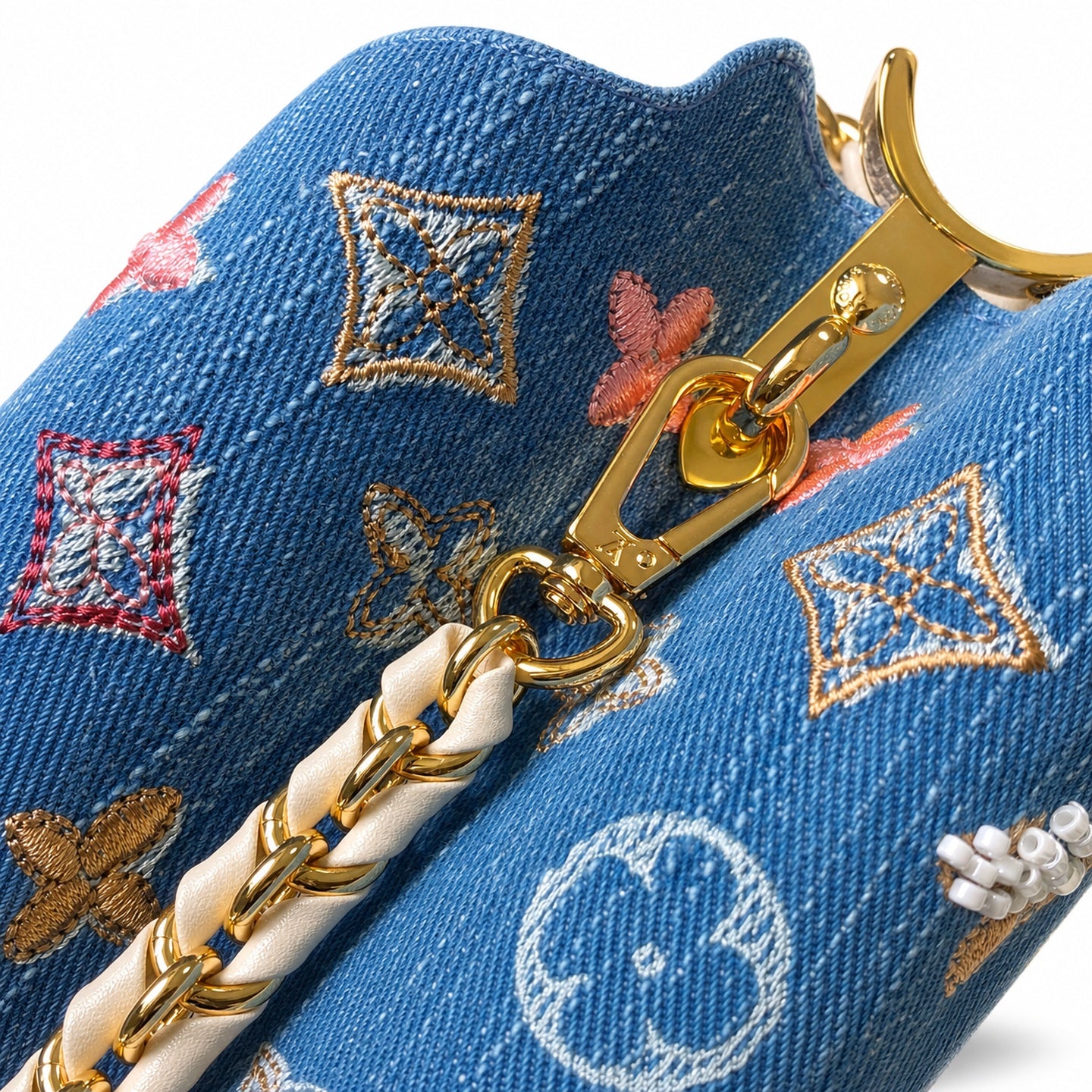 Louis Vuitton Capucines Embroidered Denim Leather White Handbag