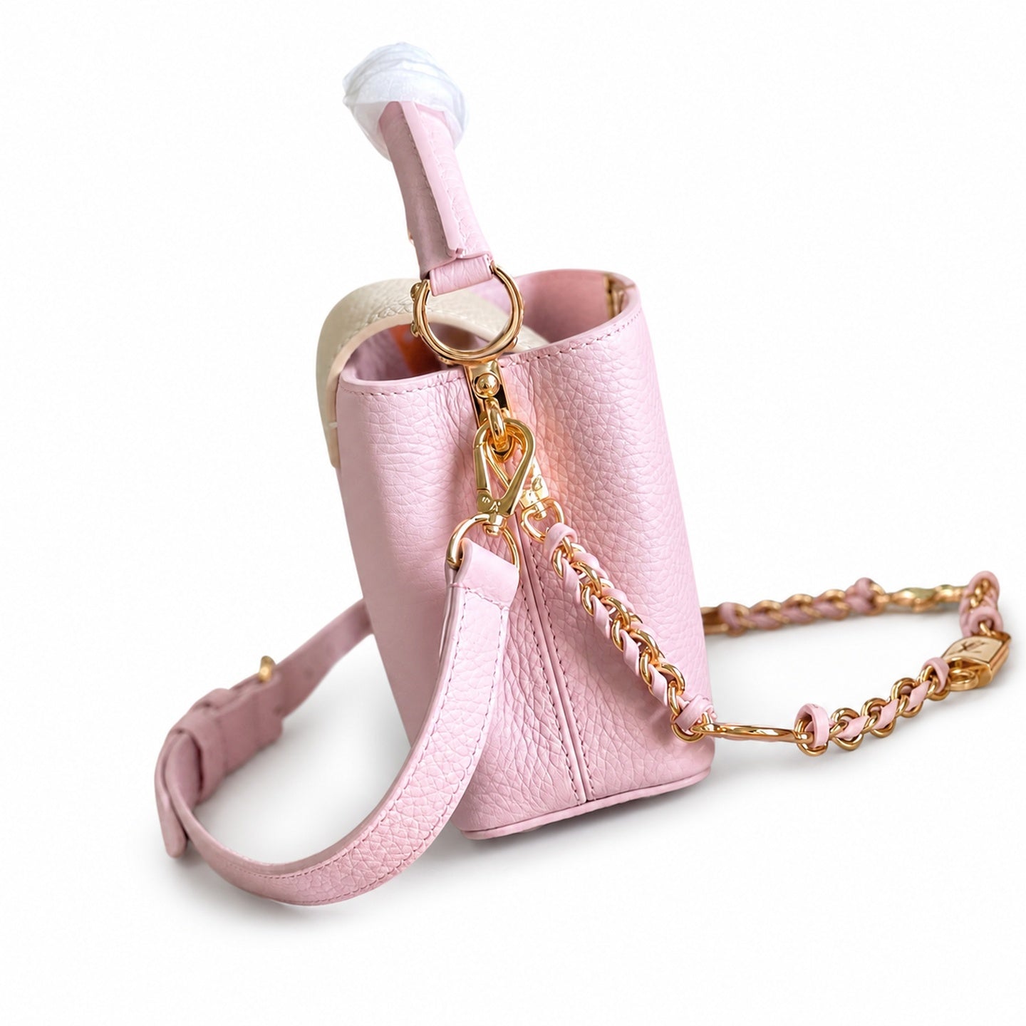 Louis Vuitton Capucines Mini Leather White Pink Gold Handbag