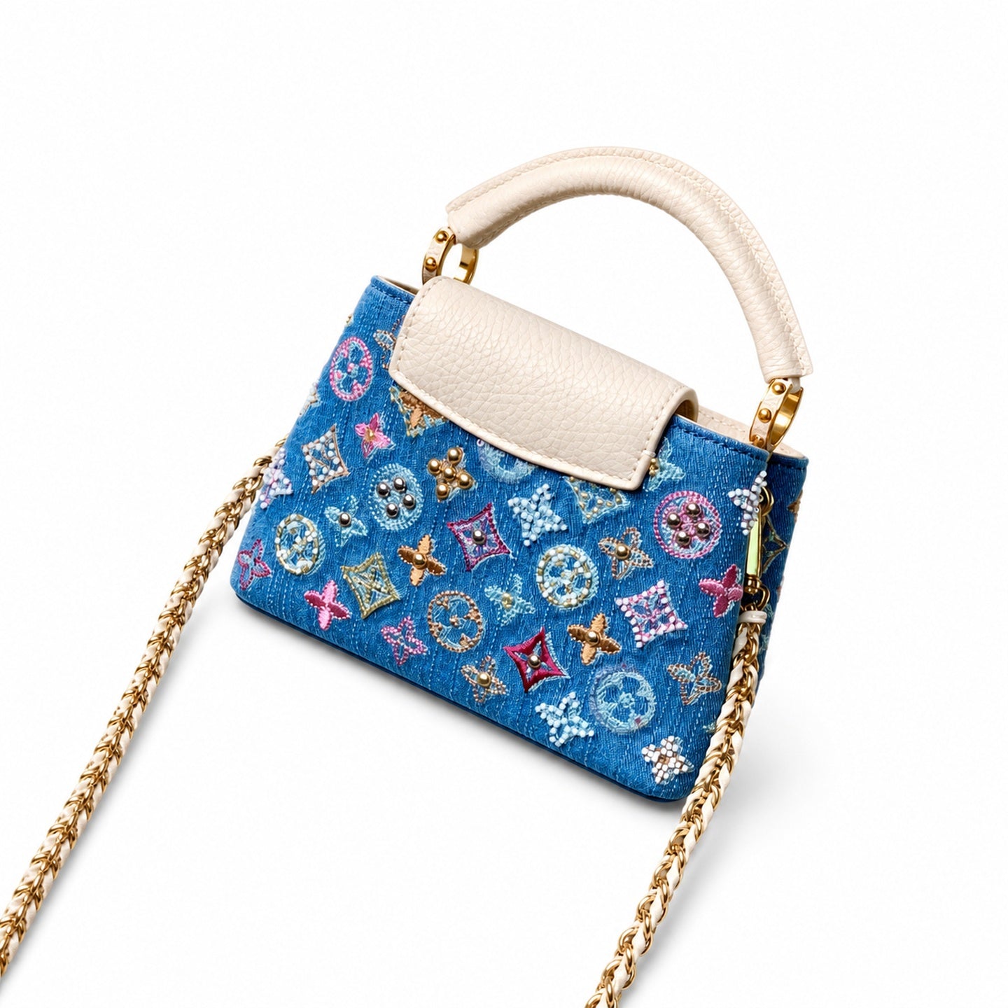 Louis Vuitton Capucines Mini Embroidered Denim Leather Handbag
