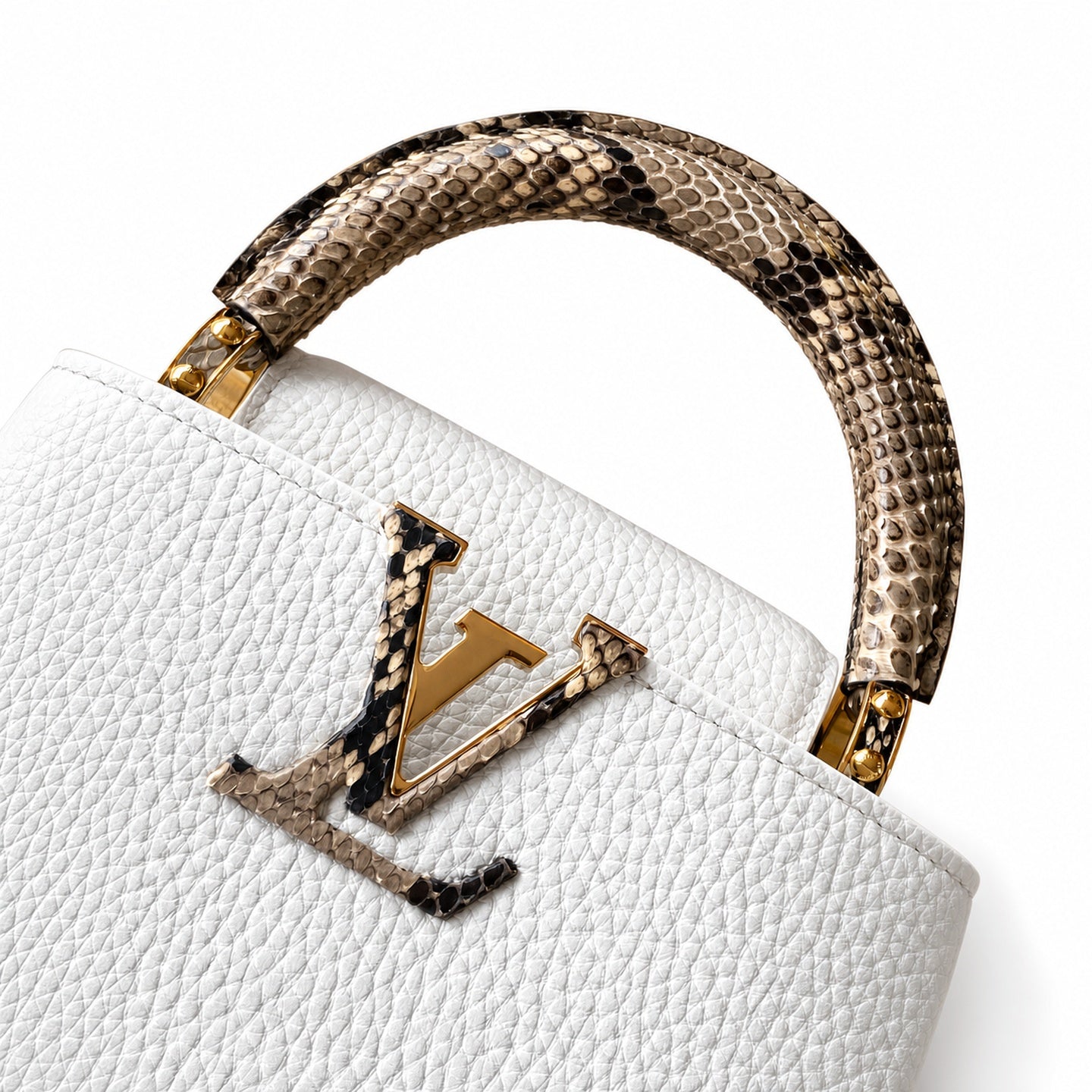 Louis Vuitton Capucines Mini Snakeskin Leather White Gold Handbag