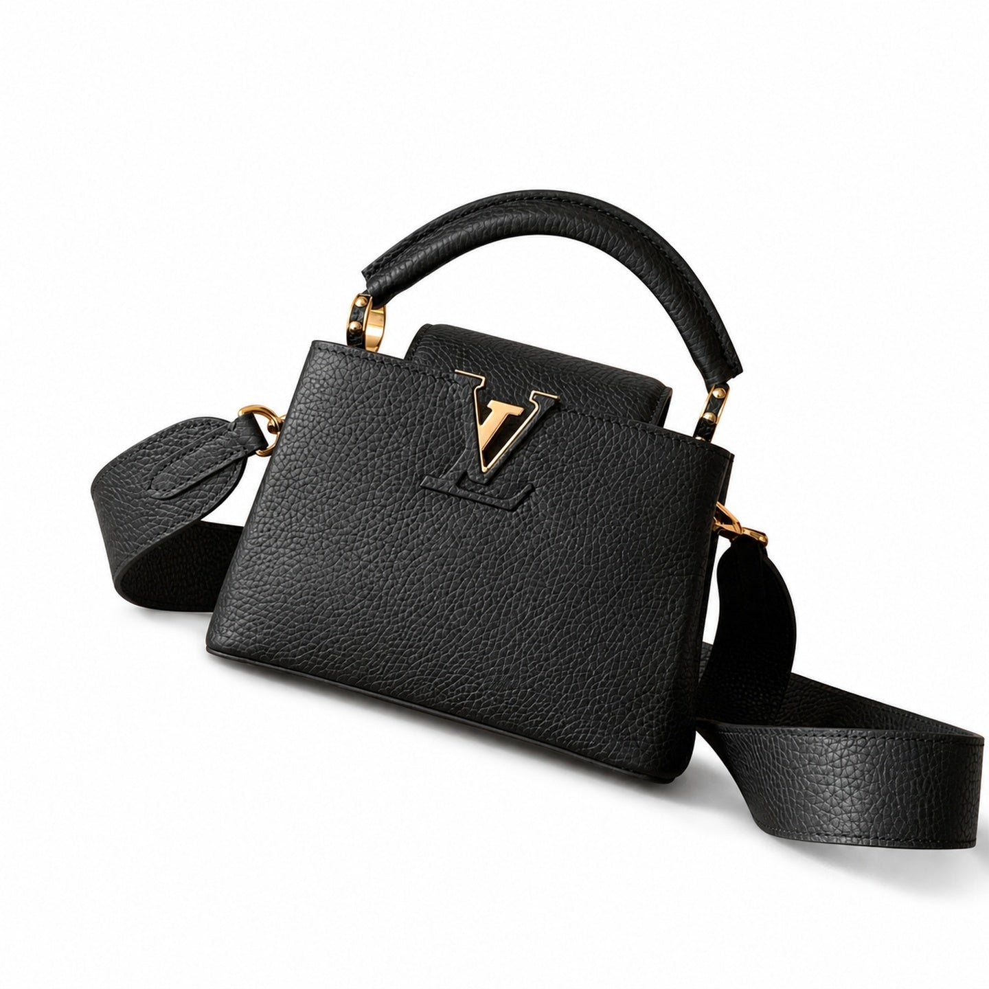 Louis Vuitton Capucines Leather Black Gold Handbag