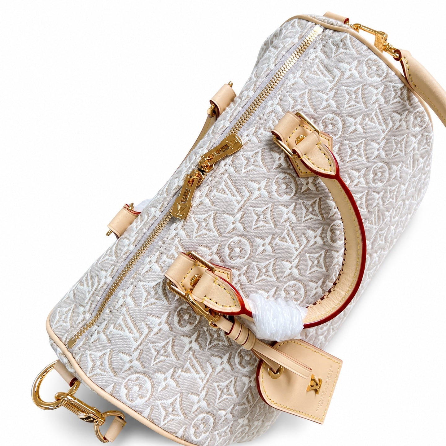 Louis Vuitton Speedy Embroidered Canvas Jacquard Leather Handbag