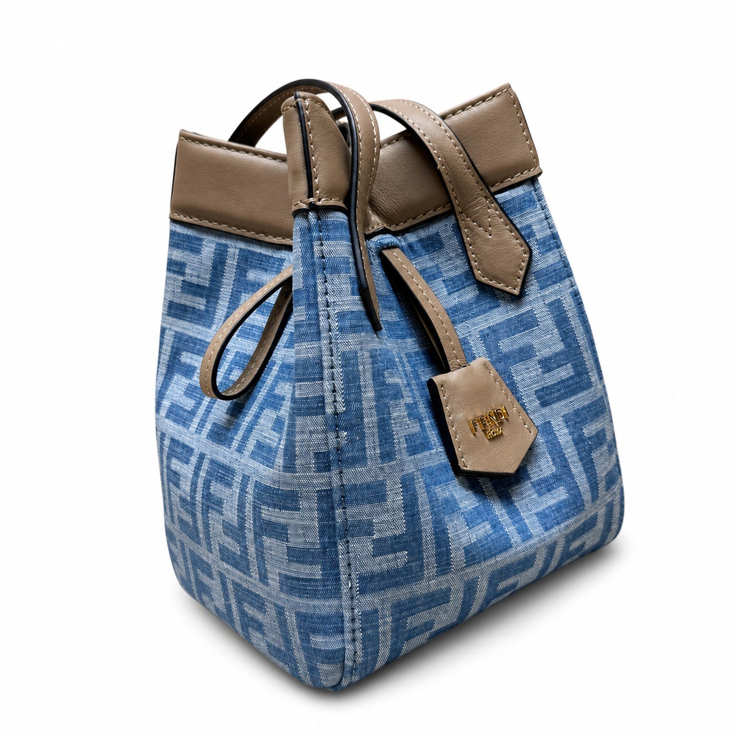 Fendi Origami Denim Leather Beige Blue Bag