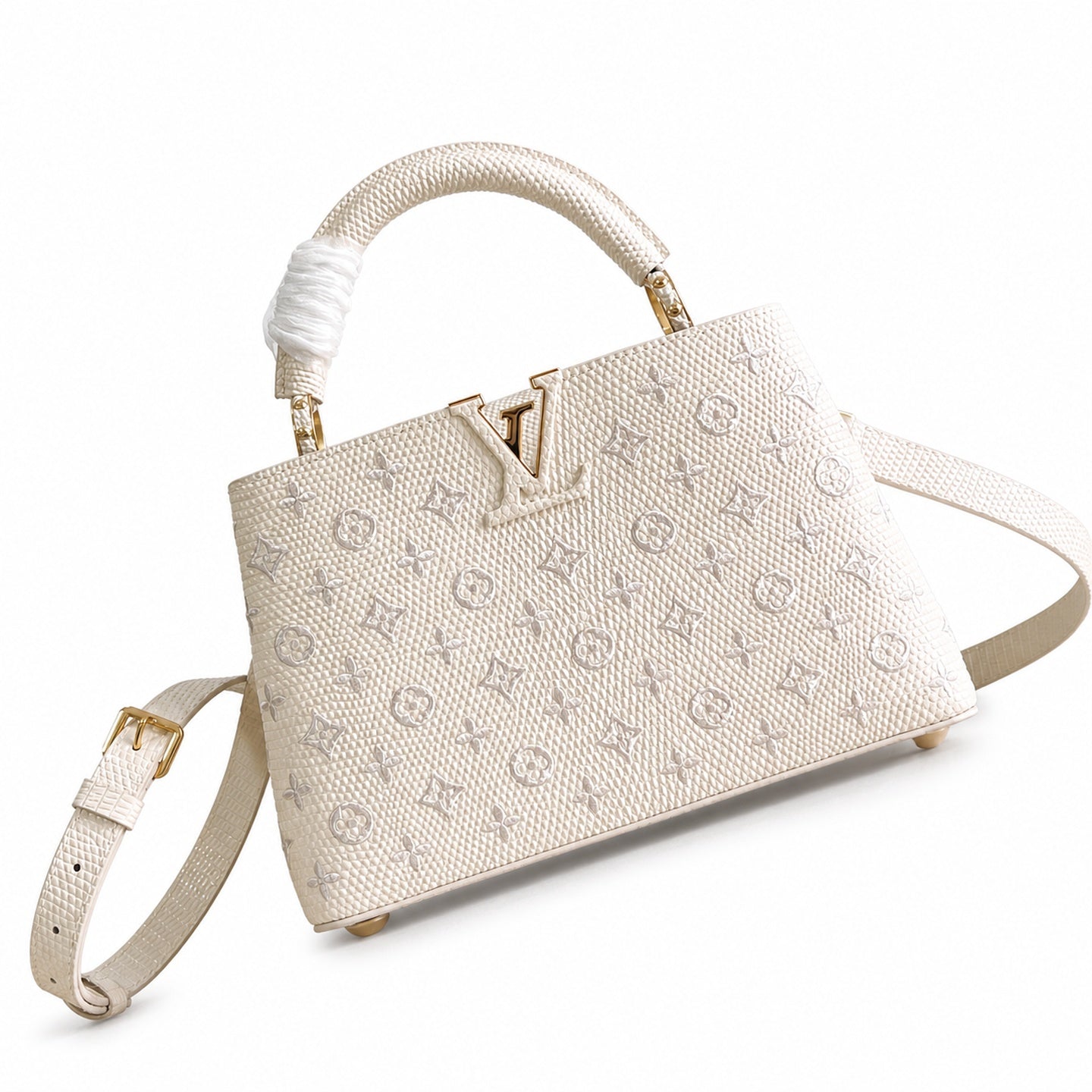 Louis Vuitton Capucines Small Embroidered Leather White Handbag