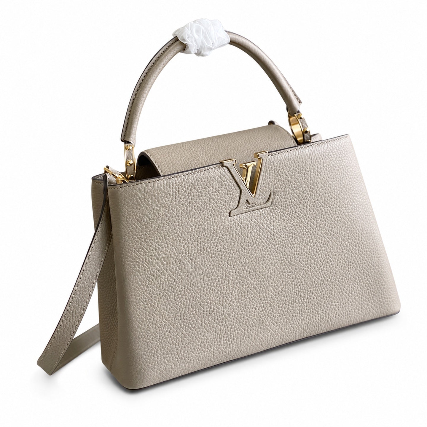 Louis Vuitton Capucines Medium Snakeskin Leather Gray Gold Handbag