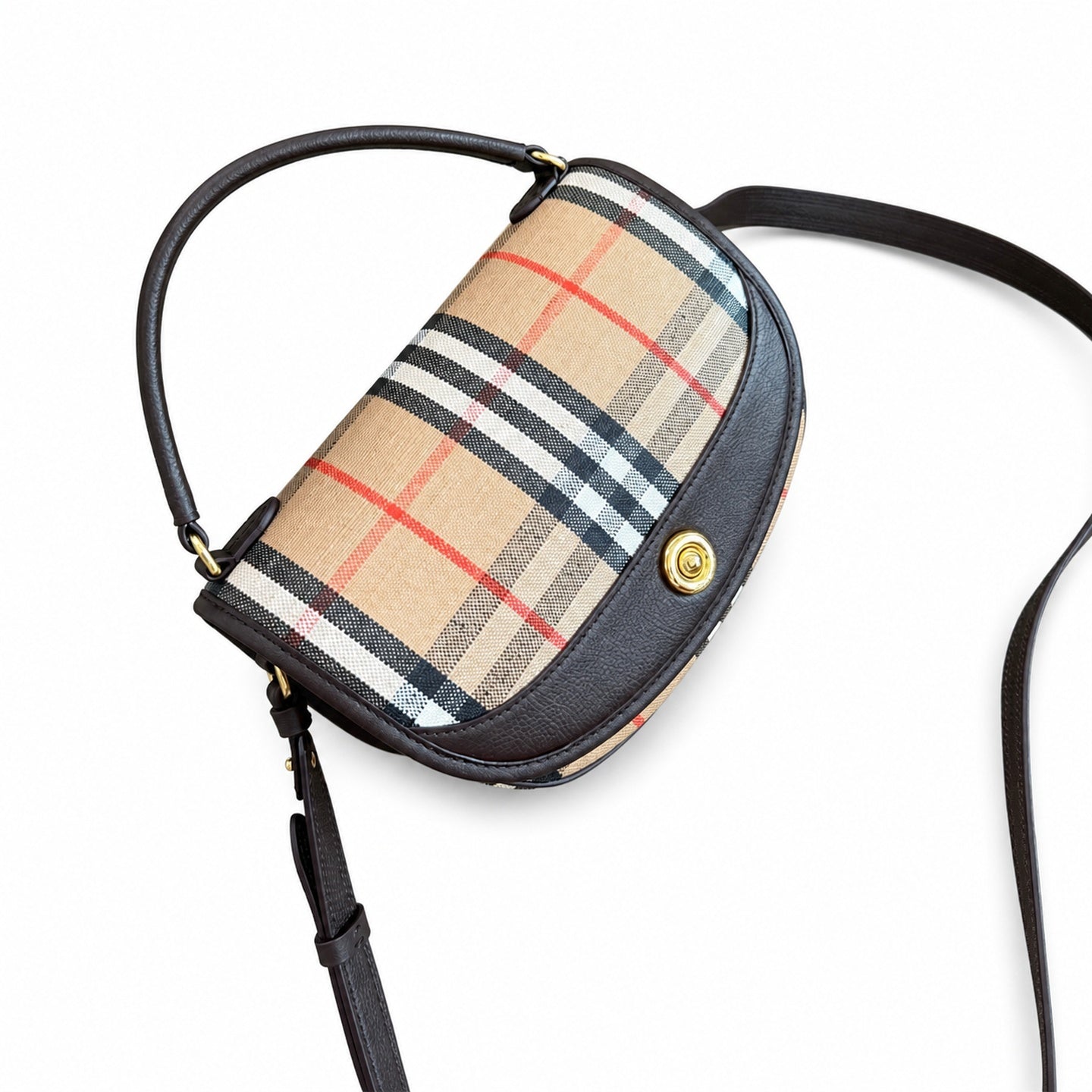 Burberry Highlands Cotton Leather Check Crossbody Bag