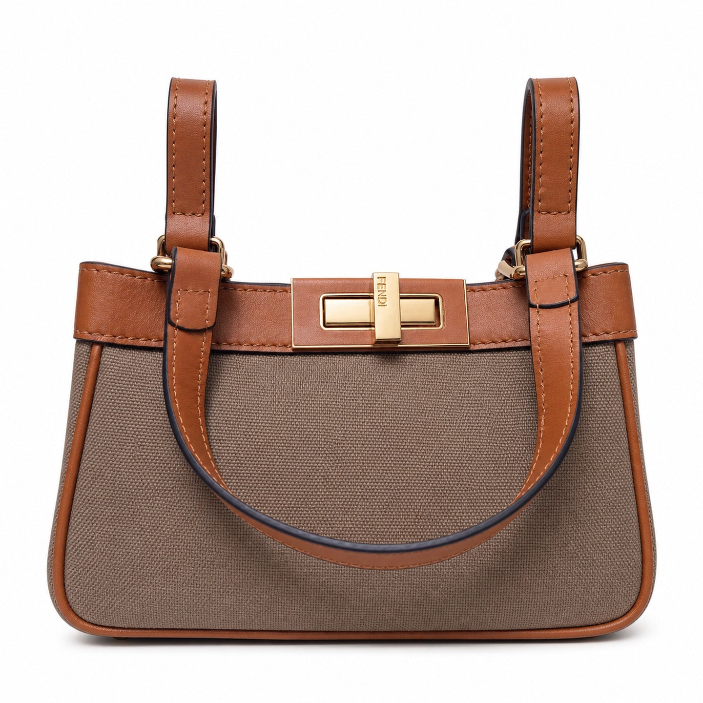 Fendi Peekaboo X-Tote Embroidered Canvas Leather Brown Green Handbag