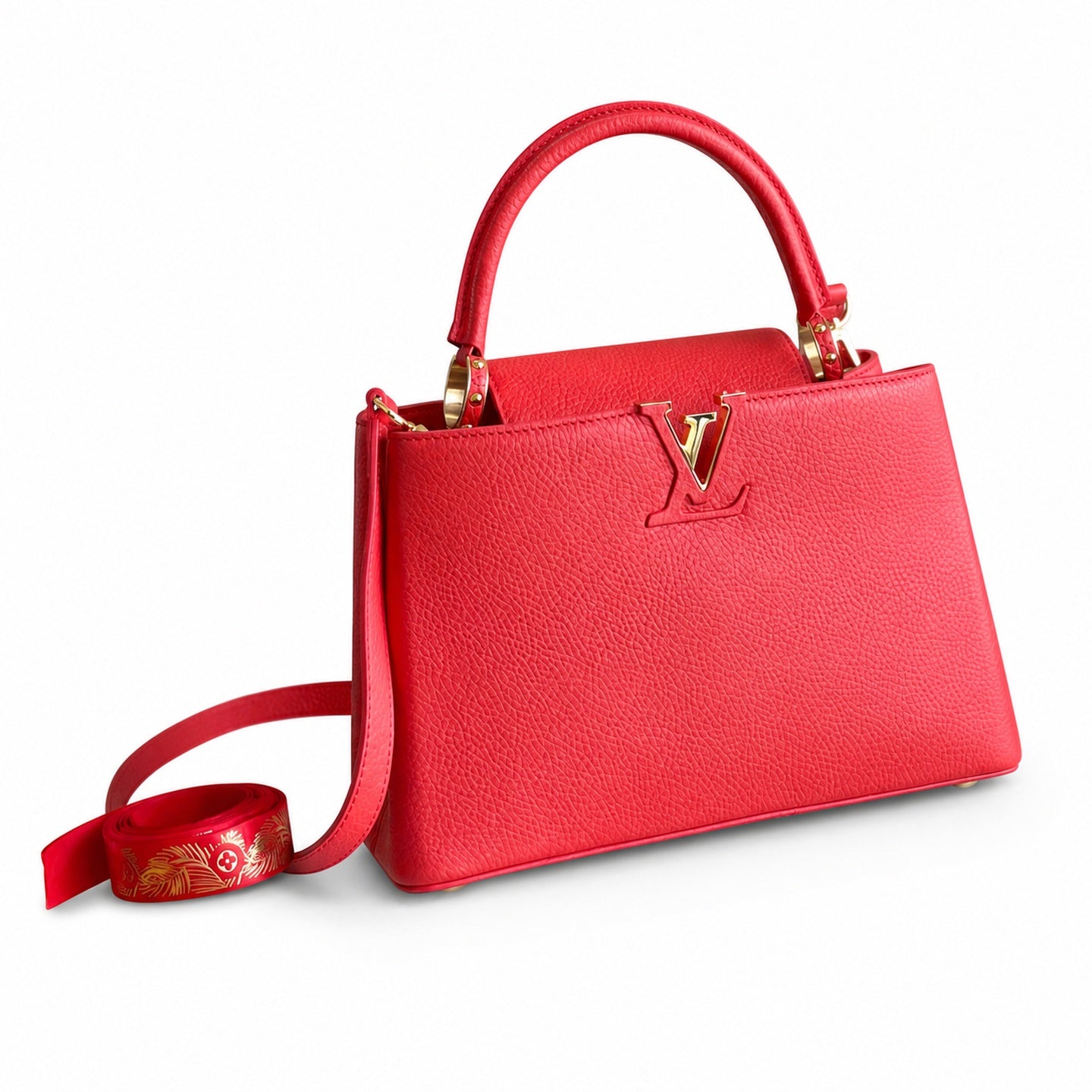 Louis Vuitton Capucines Medium Snakeskin Leather Red Gold Handbag