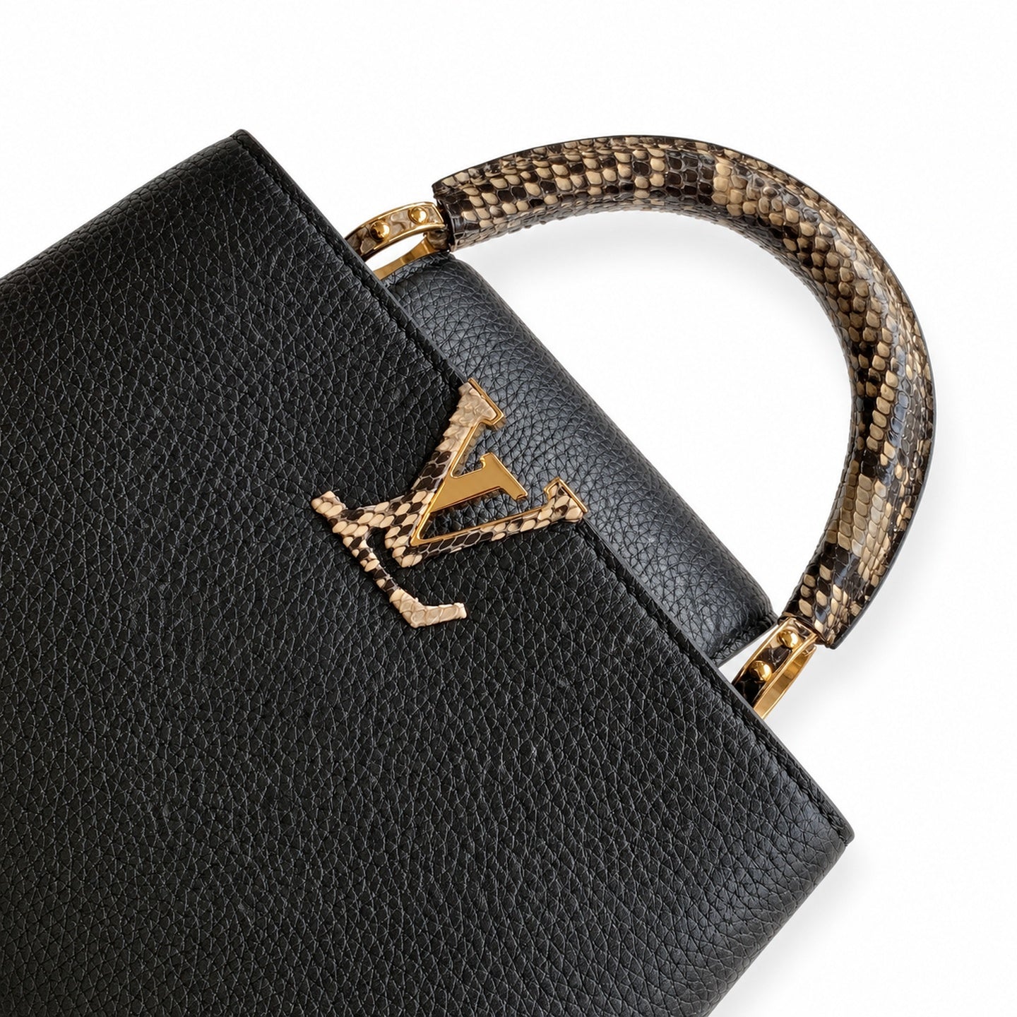 Louis Vuitton Capucines Mini Snakeskin Leather Black Gold Handbag