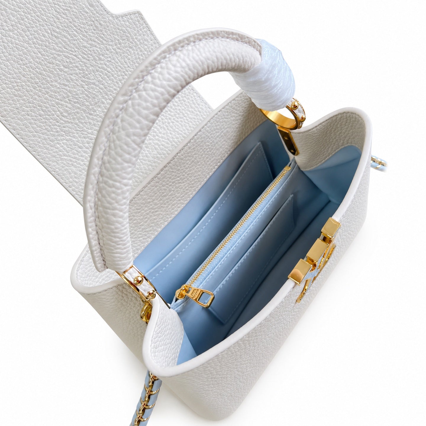 Louis Vuitton Capucines Small Leather White Blue Handbag