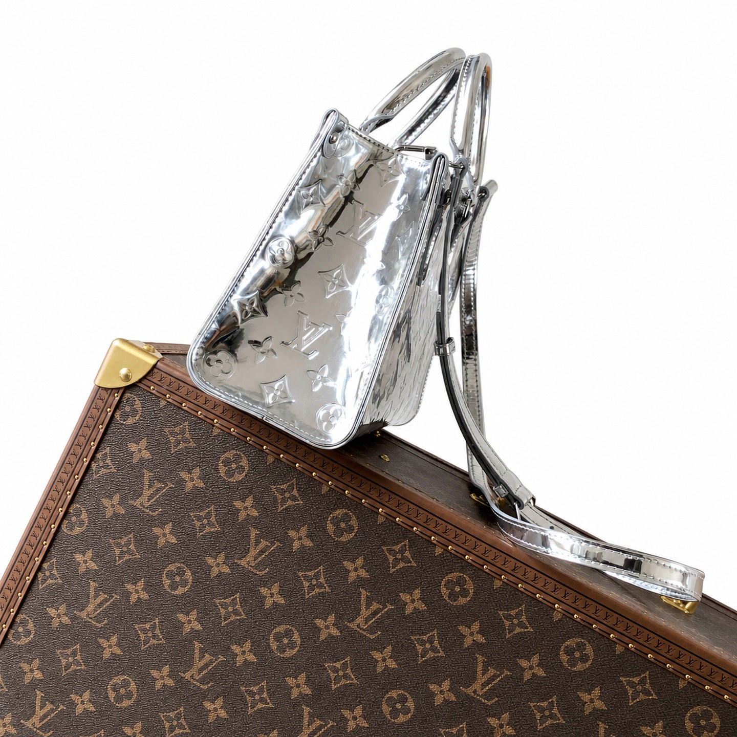Louis Vuitton OnTheGo Small Cotton Canvas Silver Handbag