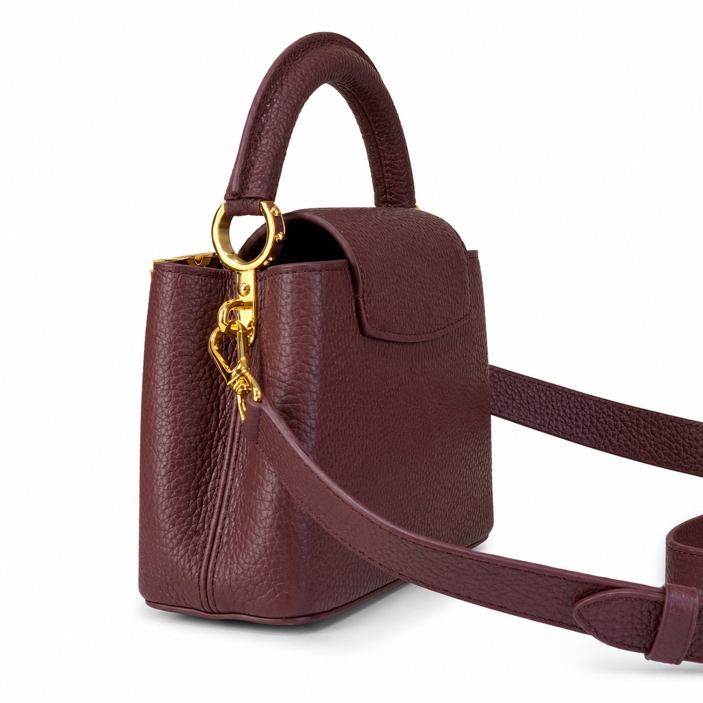 Louis Vuitton Capucines Mini Leather White Gold Burgundy Handbag