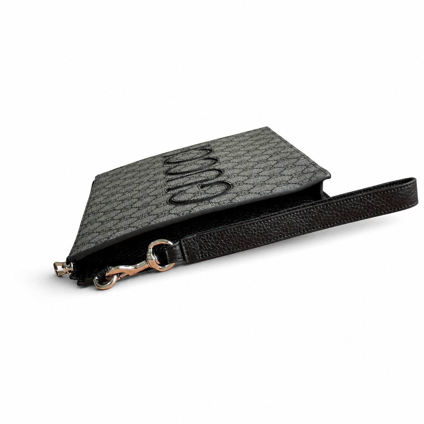 Gucci Supreme Cotton Canvas Leather Black Gray Clutch