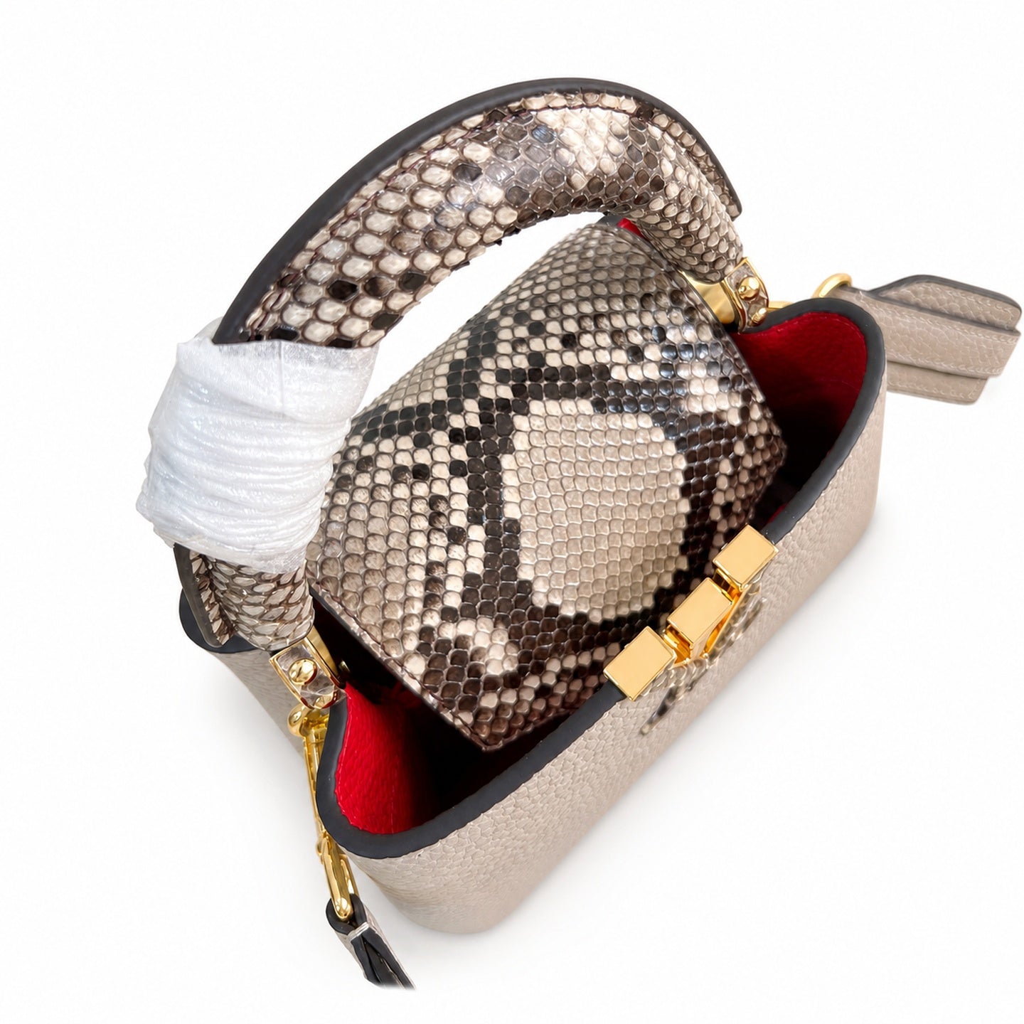 Louis Vuitton Capucines Mini Snakeskin Leather Gray Handbag