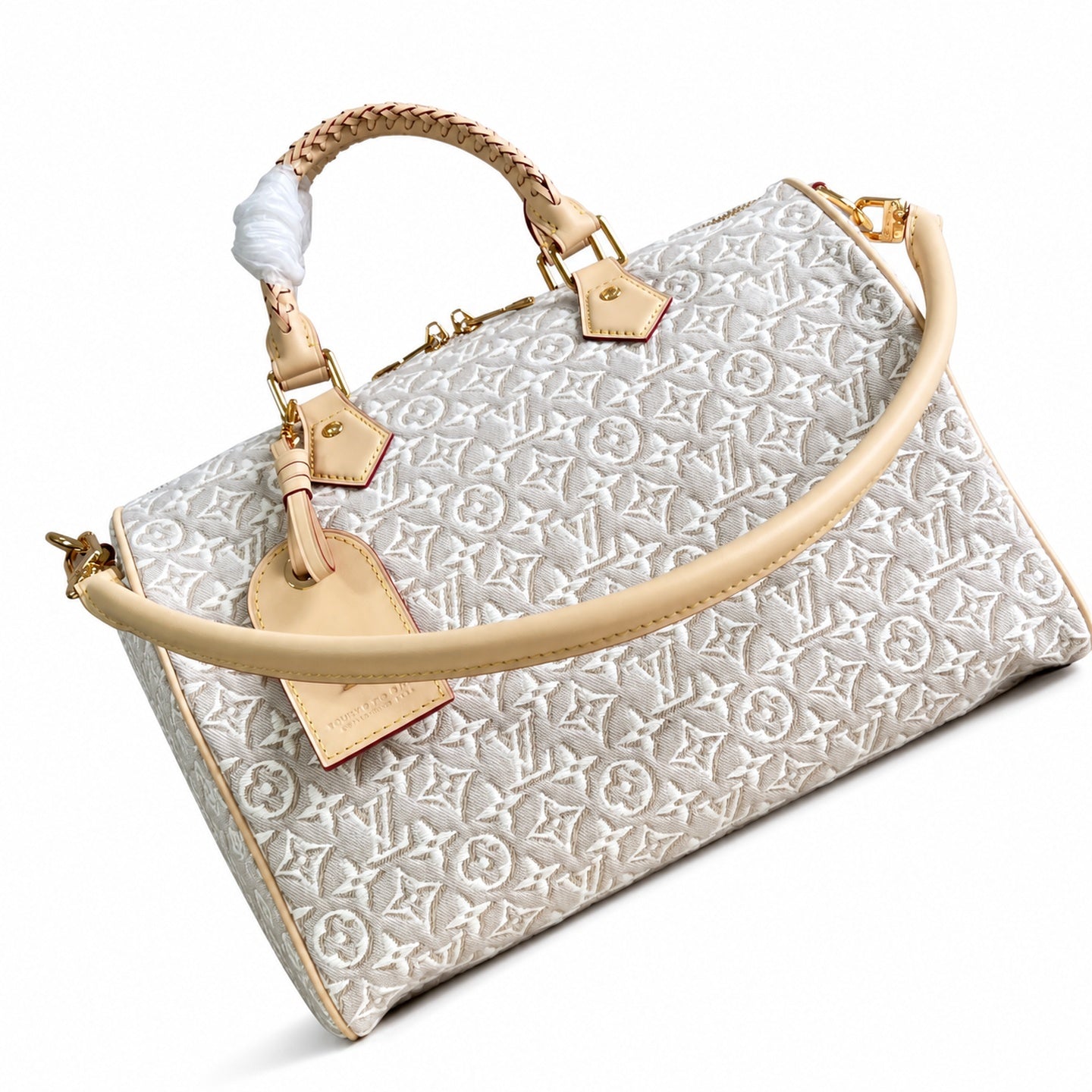 Louis Vuitton Speedy Embroidered Canvas Jacquard Leather Handbag