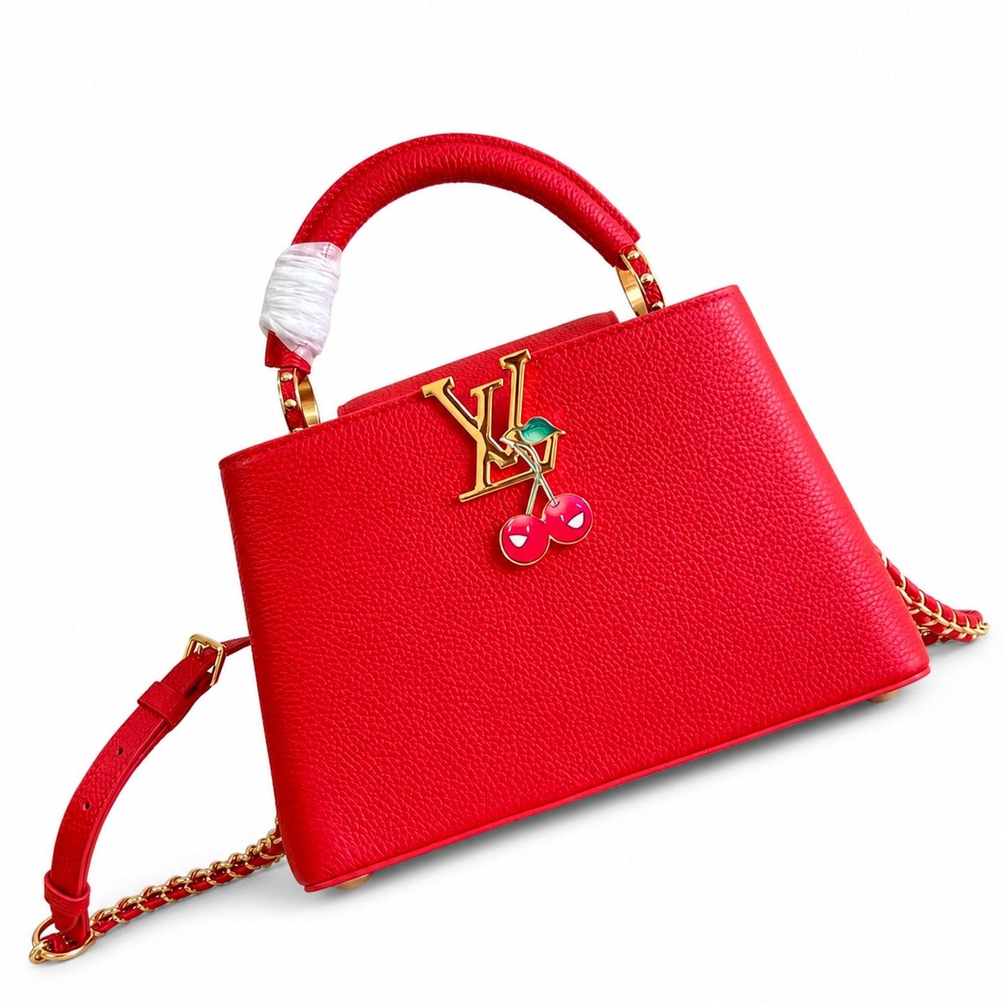 Louis Vuitton Capucines Takashi Murakami Small Denim Leather Red Gold Handbag