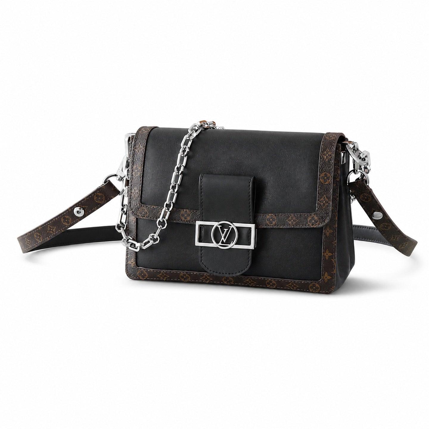 Louis Vuitton Dauphine Medium Canvas Leather Black Handbag