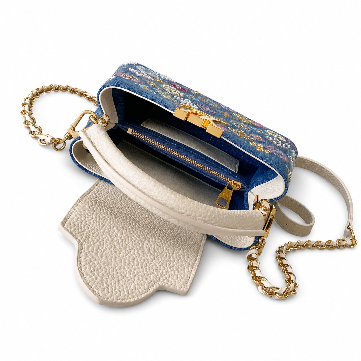 Louis Vuitton Mini Embroidered Cotton Denim Leather Handbag