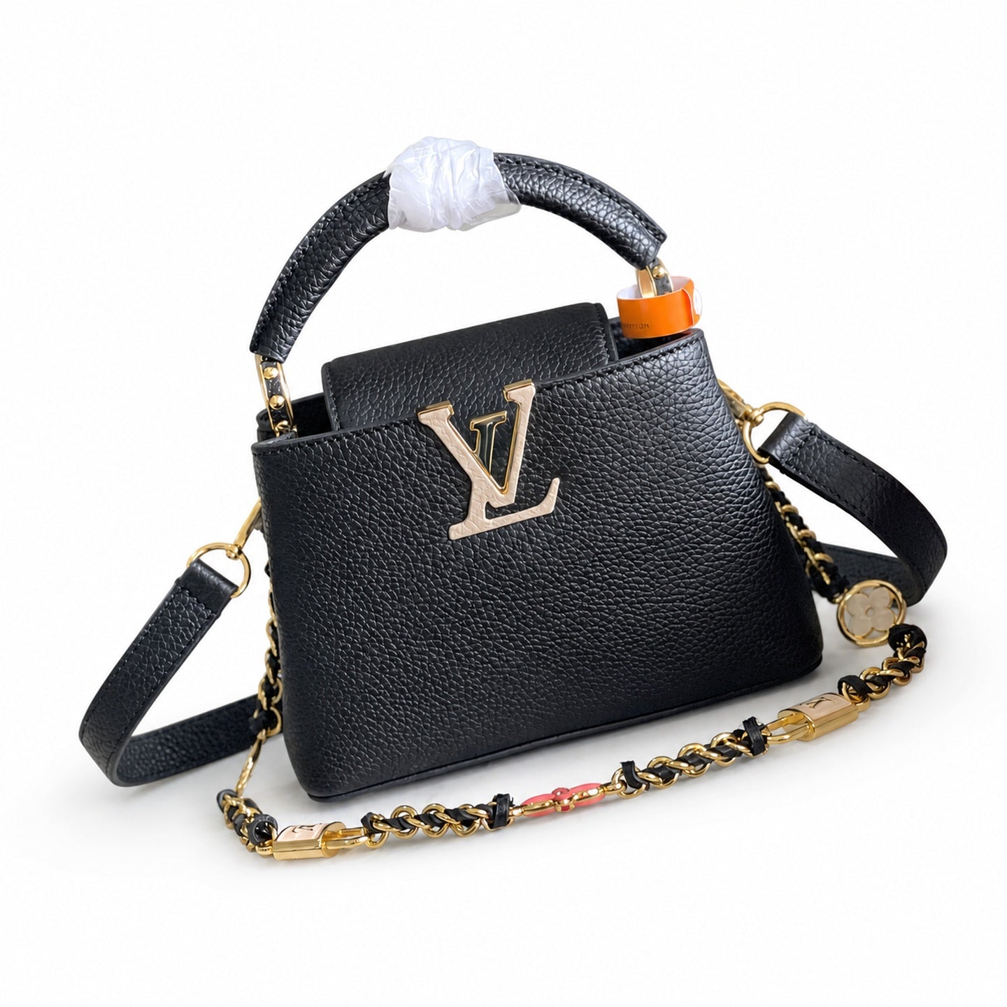 Louis Vuitton Capucines Mini Leather Black White Gold Handbag