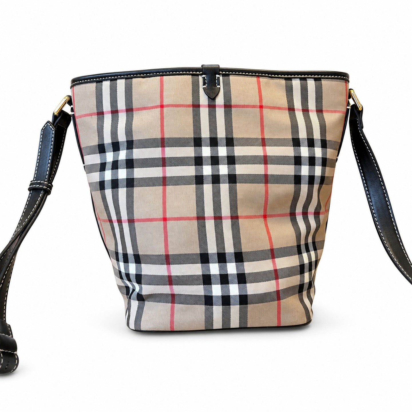 Burberry Leather Check Bucket Bag
