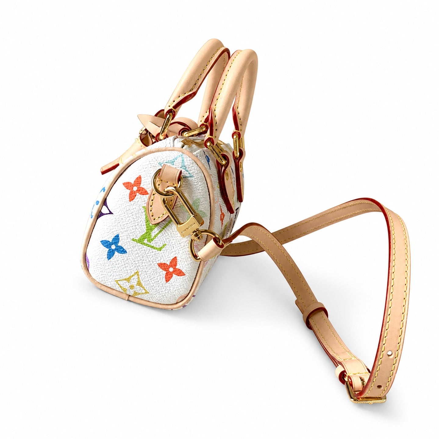 Louis Vuitton Speedy Takashi Murakami Canvas Leather White Handbag