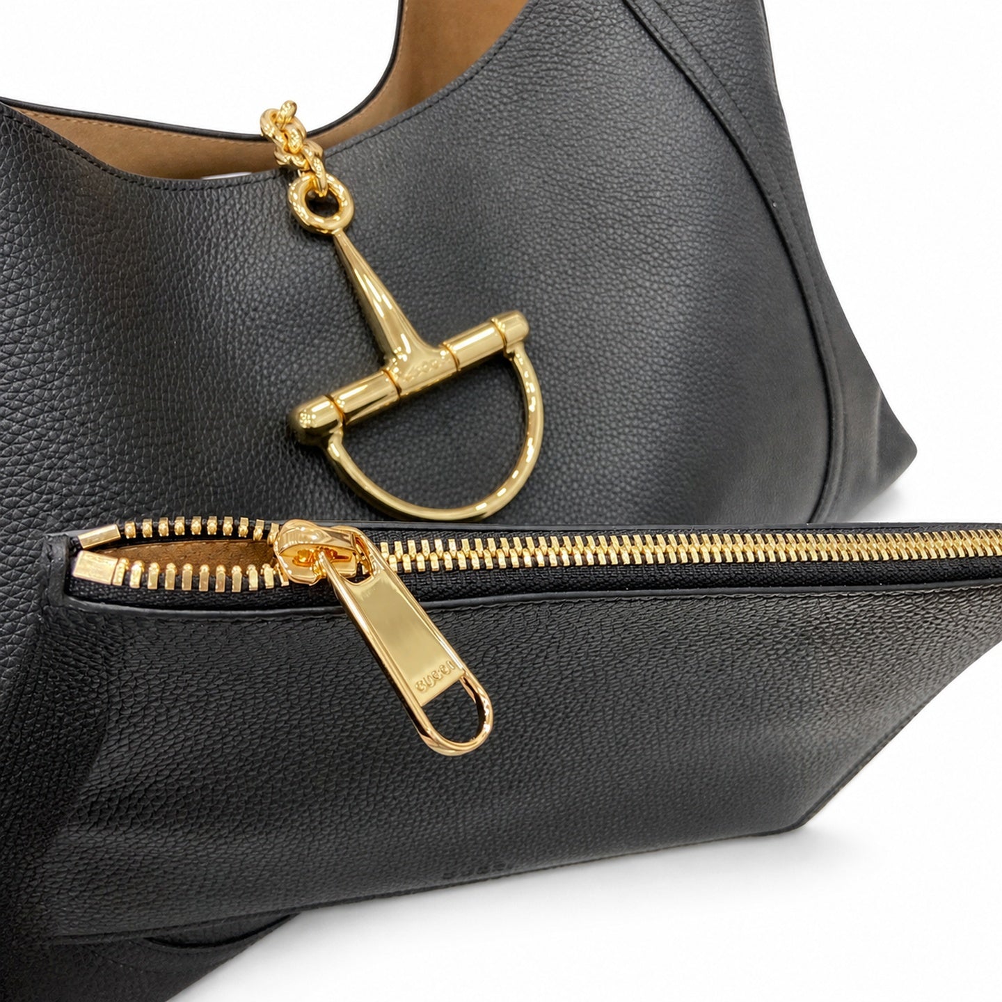 Gucci Horsebit Large Leather Black Brown Gold Bag