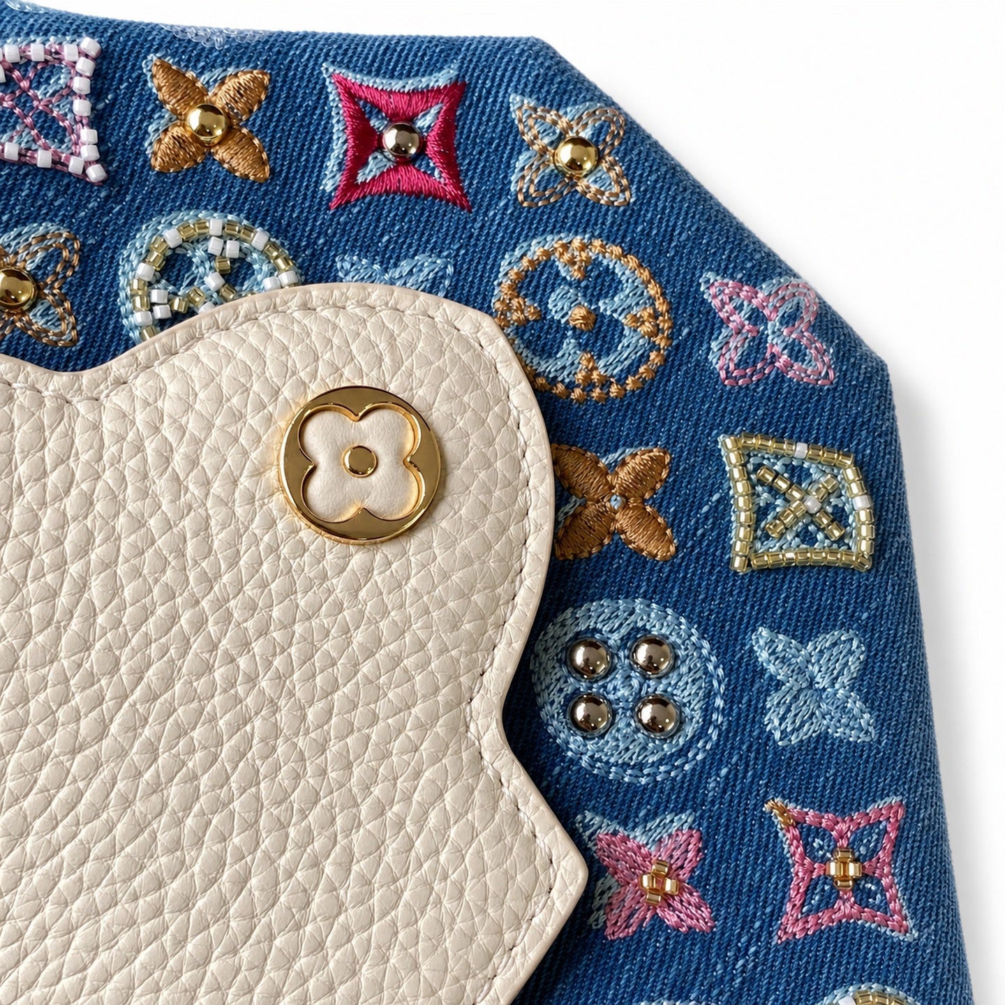 Louis Vuitton Mini Embroidered Cotton Denim Leather Handbag