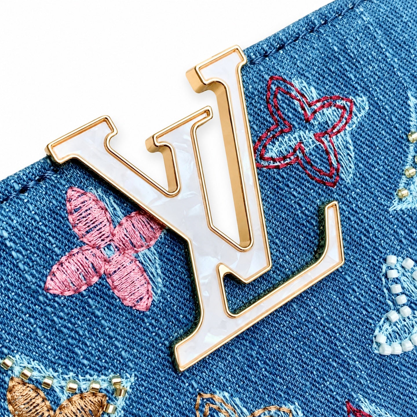 Louis Vuitton Capucines Small Embroidered Denim Leather Handbag