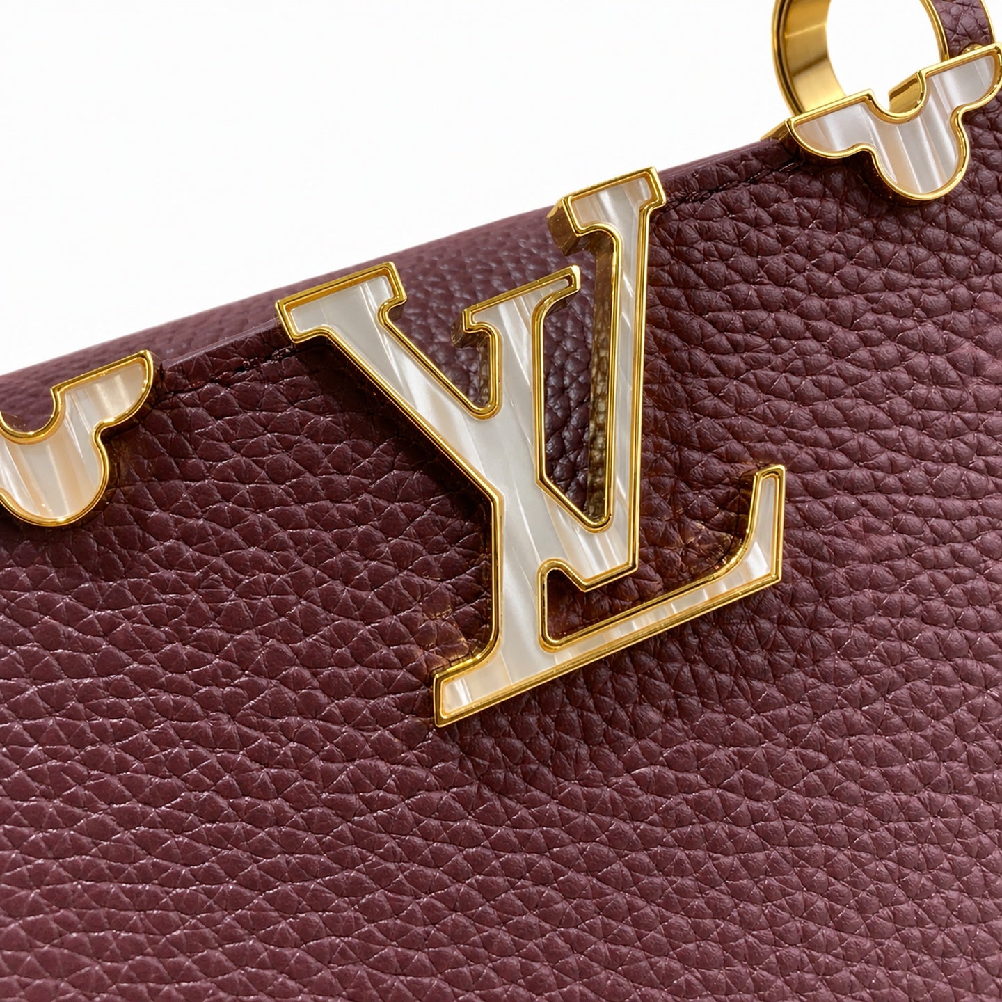 Louis Vuitton Capucines Leather White Gold Burgundy Handbag