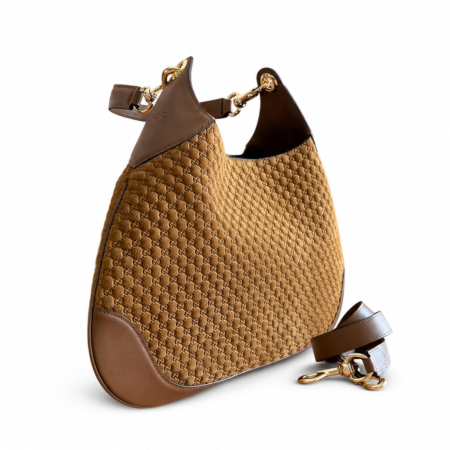 Gucci Suede Velvet Leather Brown Gold Bag