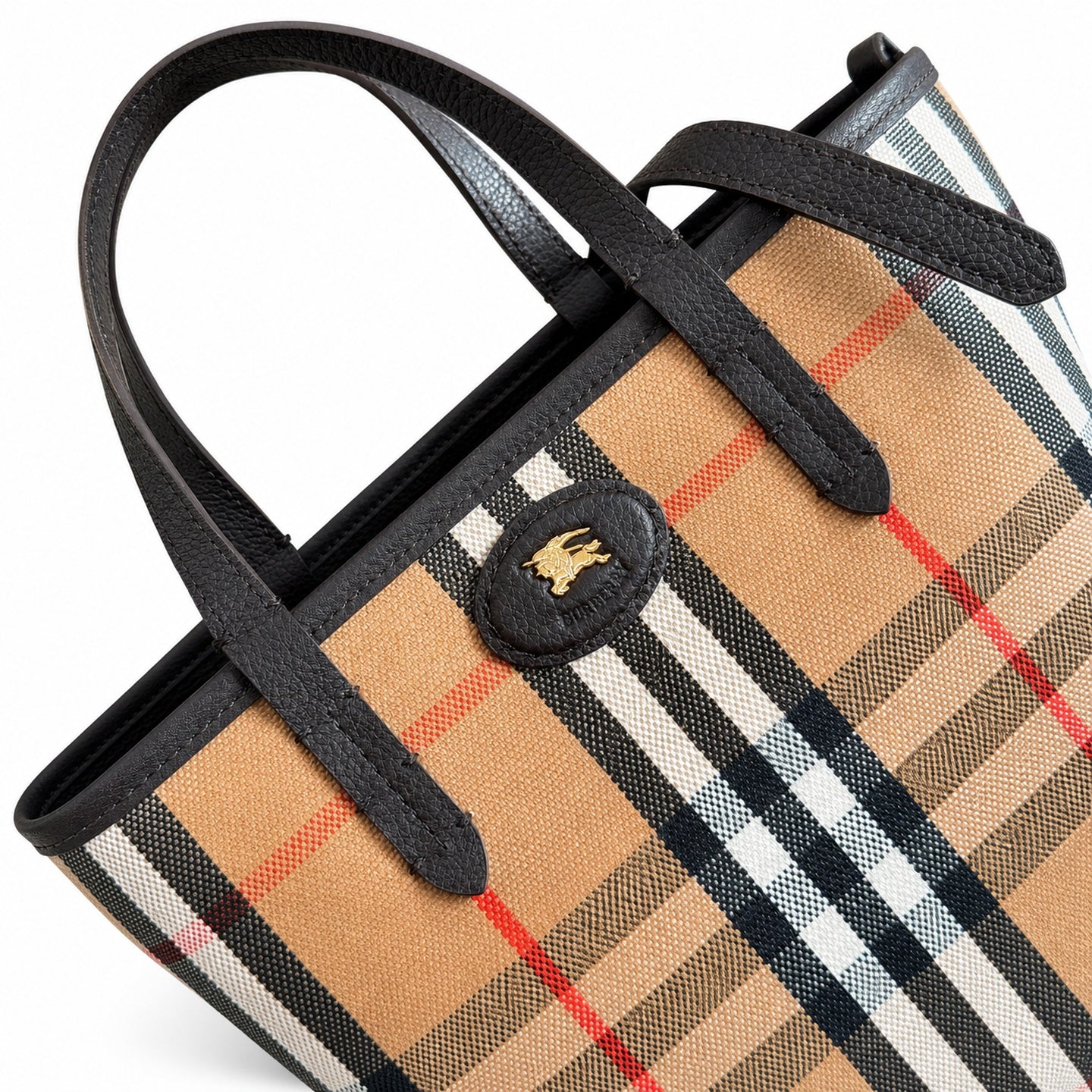 Burberry Reversible Mini Cotton Leather Check Tote Bag