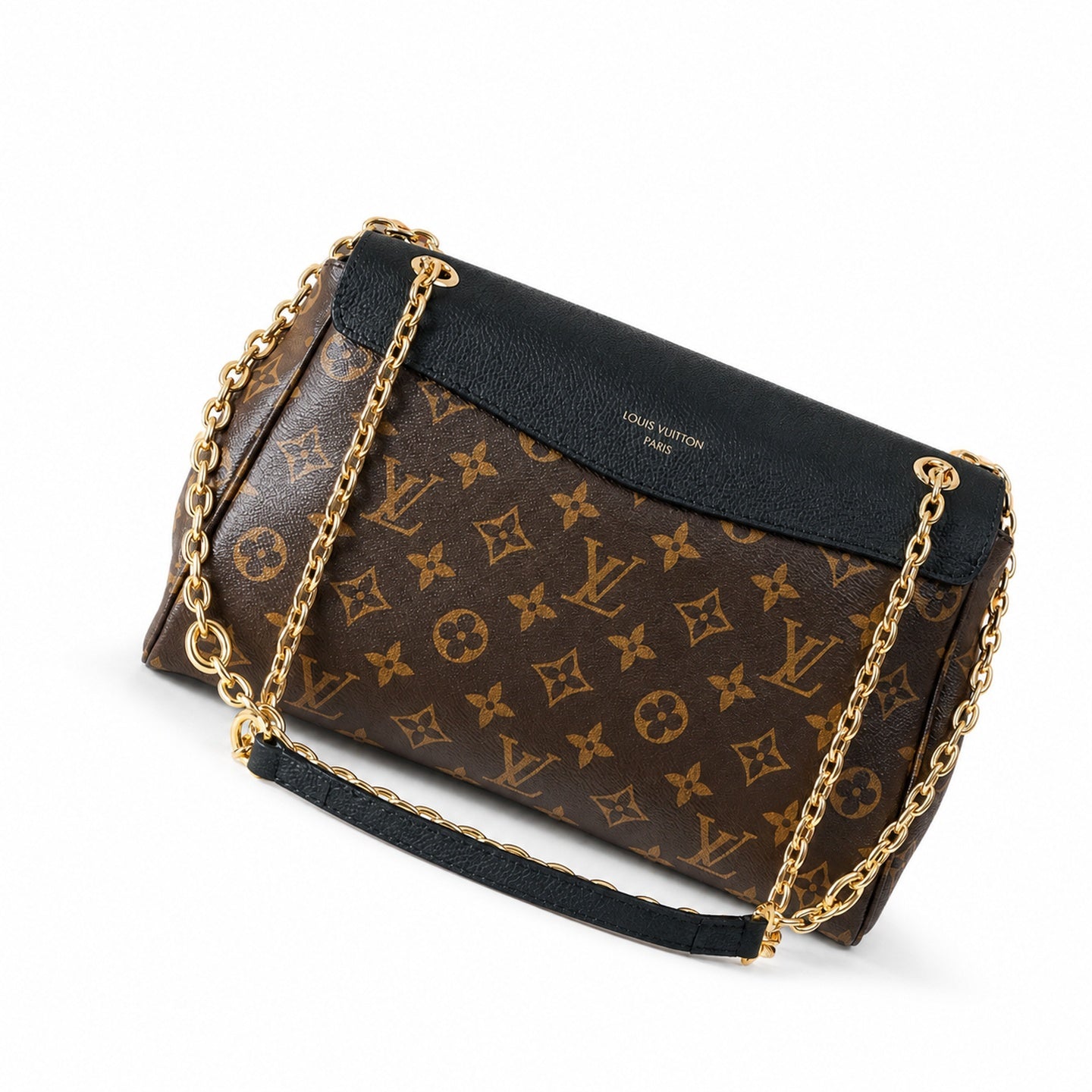 Louis Vuitton Canvas Leather Black Gold Handbag