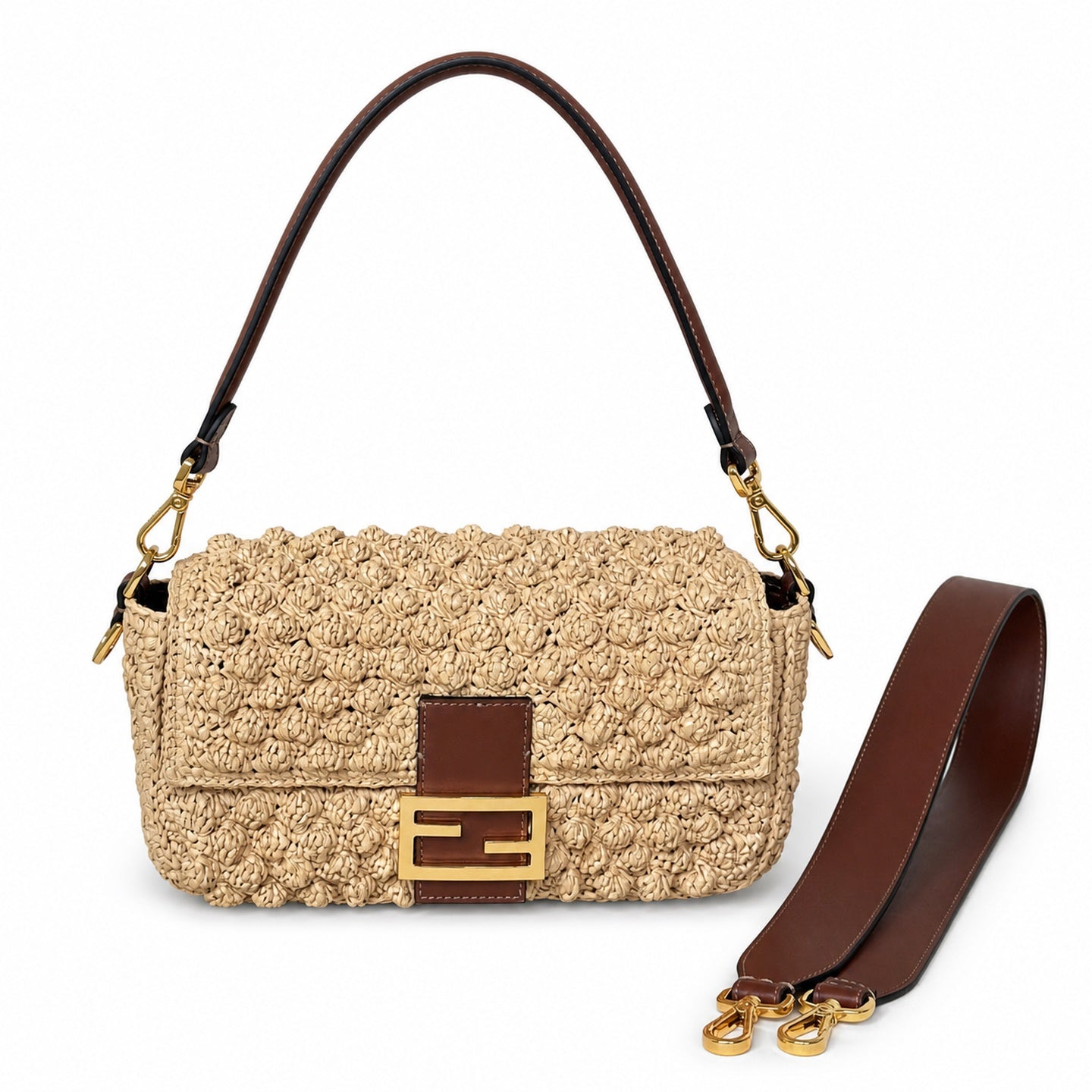 Fendi Baguette Raffia Leather Brown Handbag