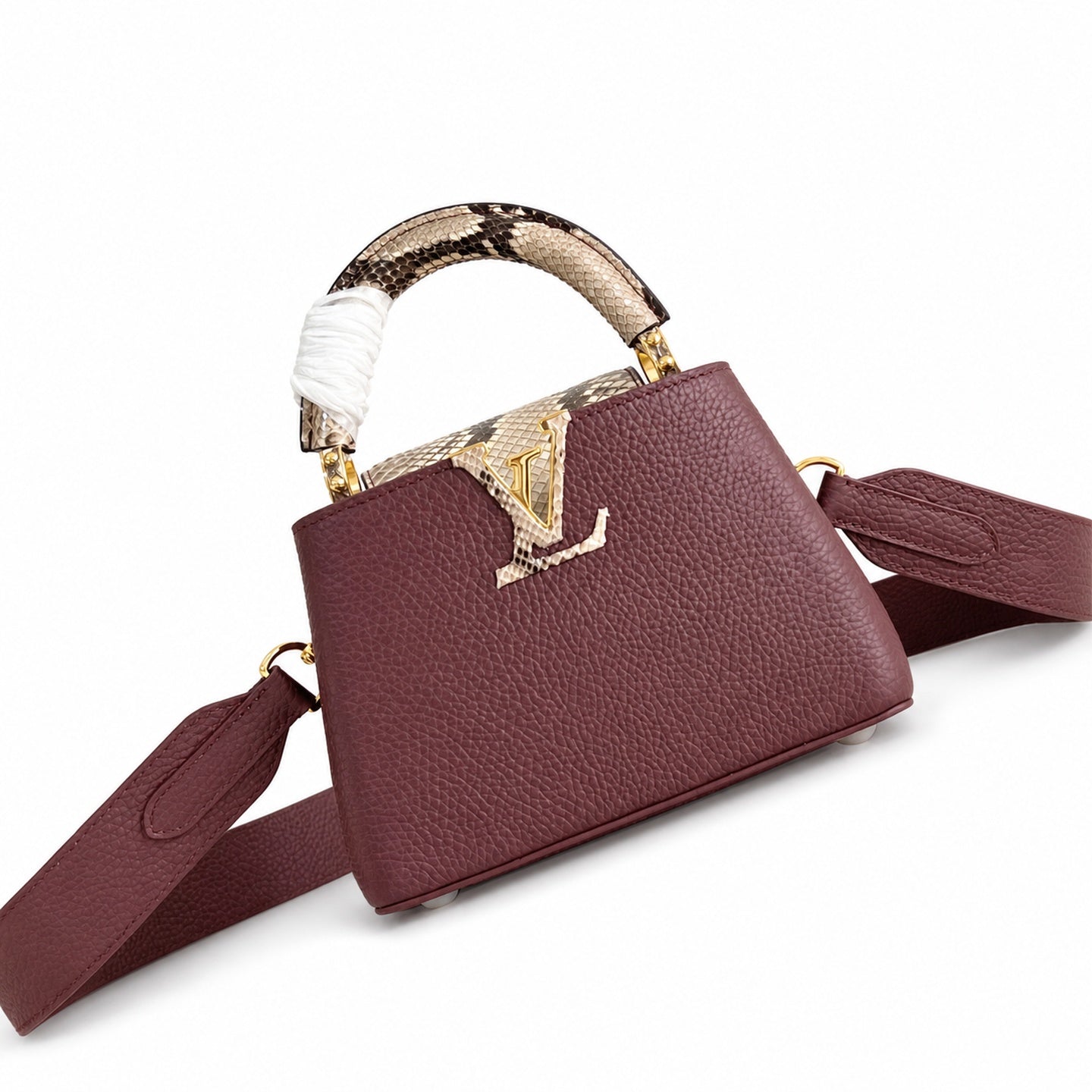 Louis Vuitton Capucines Mini Snakeskin Leather Burgundy Handbag
