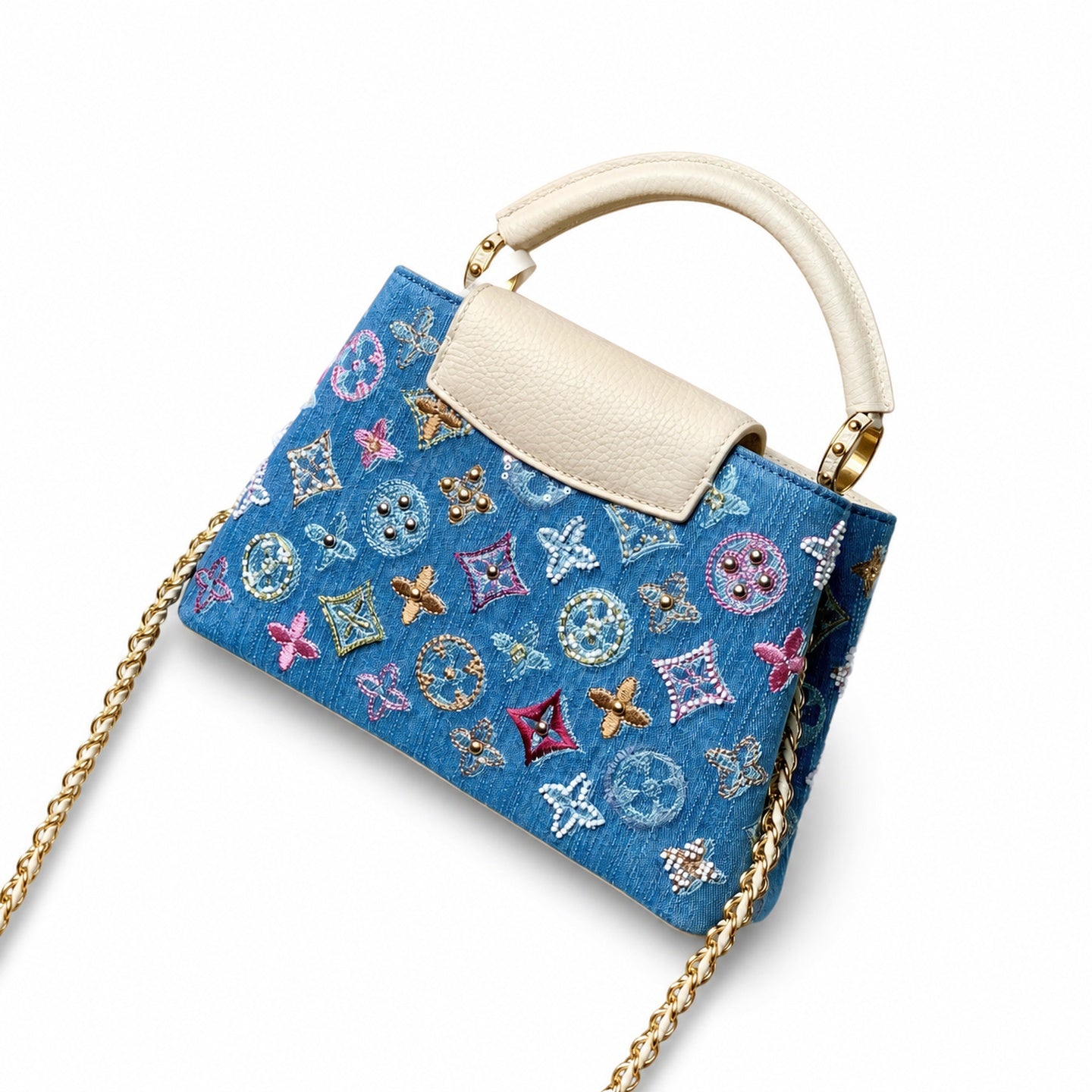 Louis Vuitton Capucines Small Embroidered Denim Leather Handbag