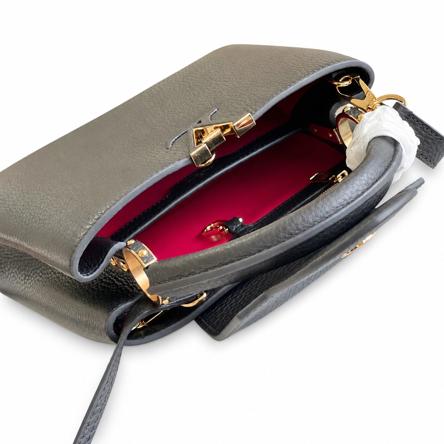 Louis Vuitton Capucines Small Leather Black Gold Handbag